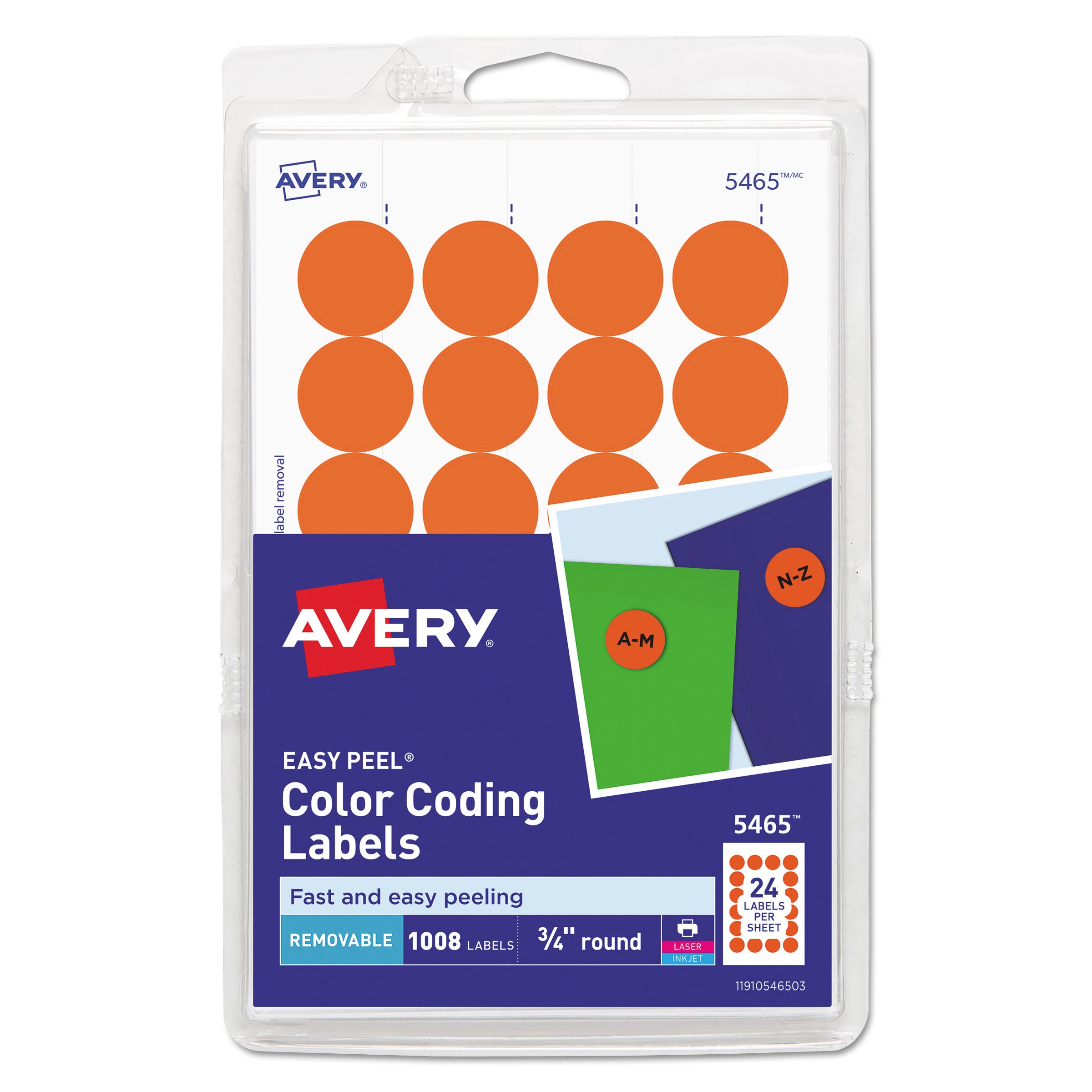 Printable Self-Adhesive Removable Color-Coding Labels, 0.75" dia, Orange, 24/Sheet, 42 Sheets/Pack, (5465) -