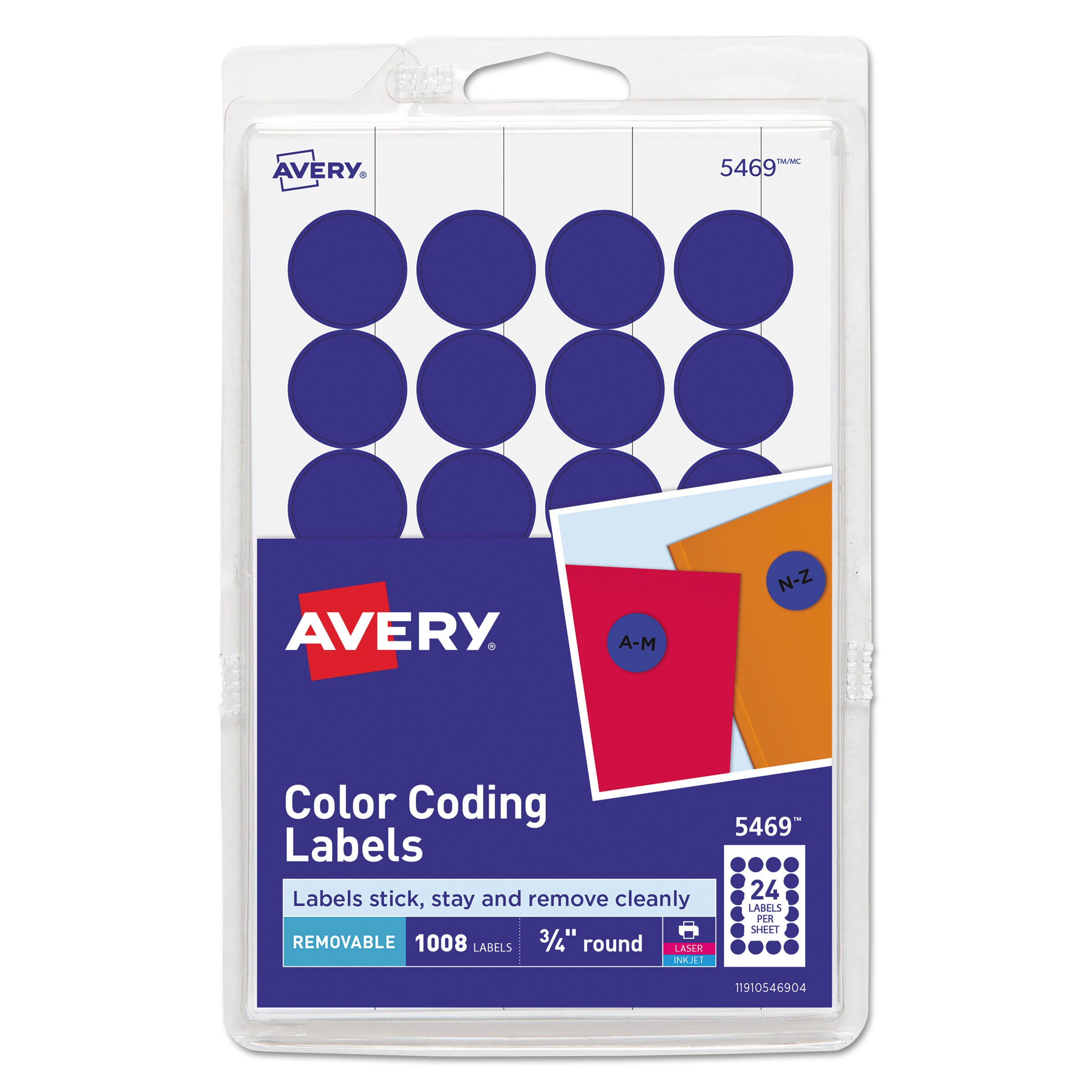 Printable Self-Adhesive Removable Color-Coding Labels, 0.75" dia, Dark Blue, 24/Sheet, 42 Sheets/Pack, (5469) -