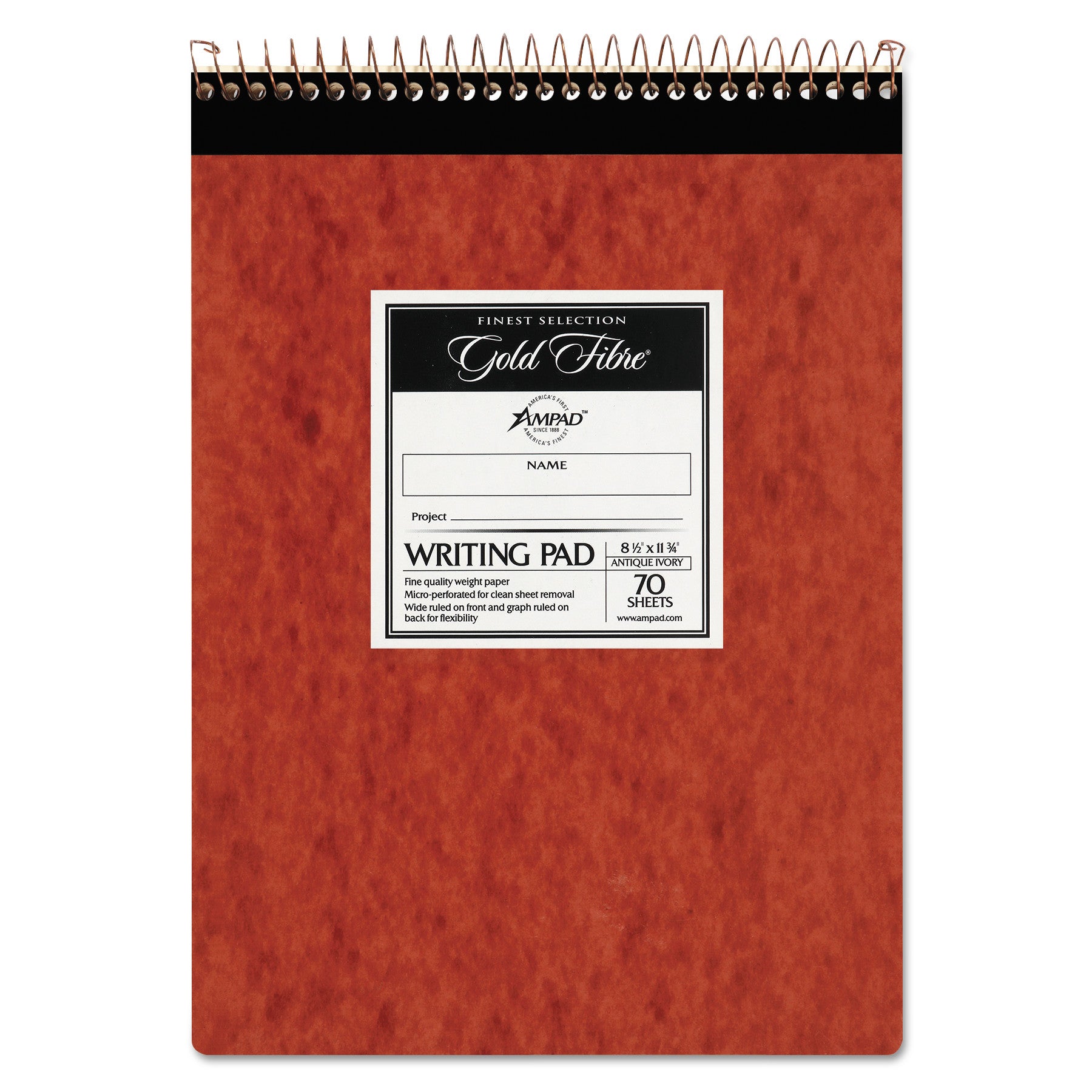Gold Fibre Retro Wirebound Writing Pads, Wide/Legal and Quadrille Rule, Red Cover, 70 White 8.5 x 11.75 Sheets -