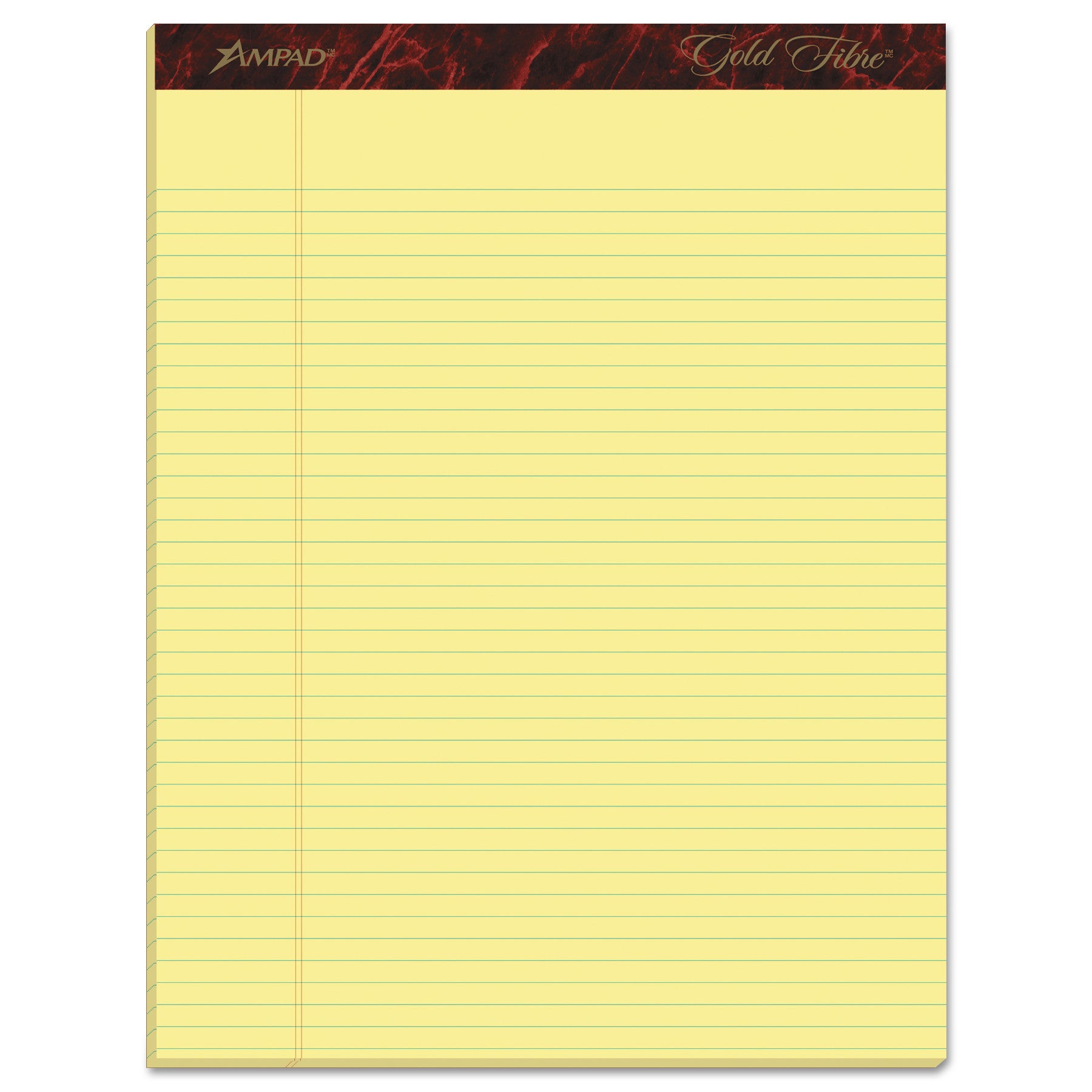 Gold Fibre Quality Writing Pads, Narrow Rule, 50 Canary-Yellow 8.5 x 11.75 Sheets, Dozen -