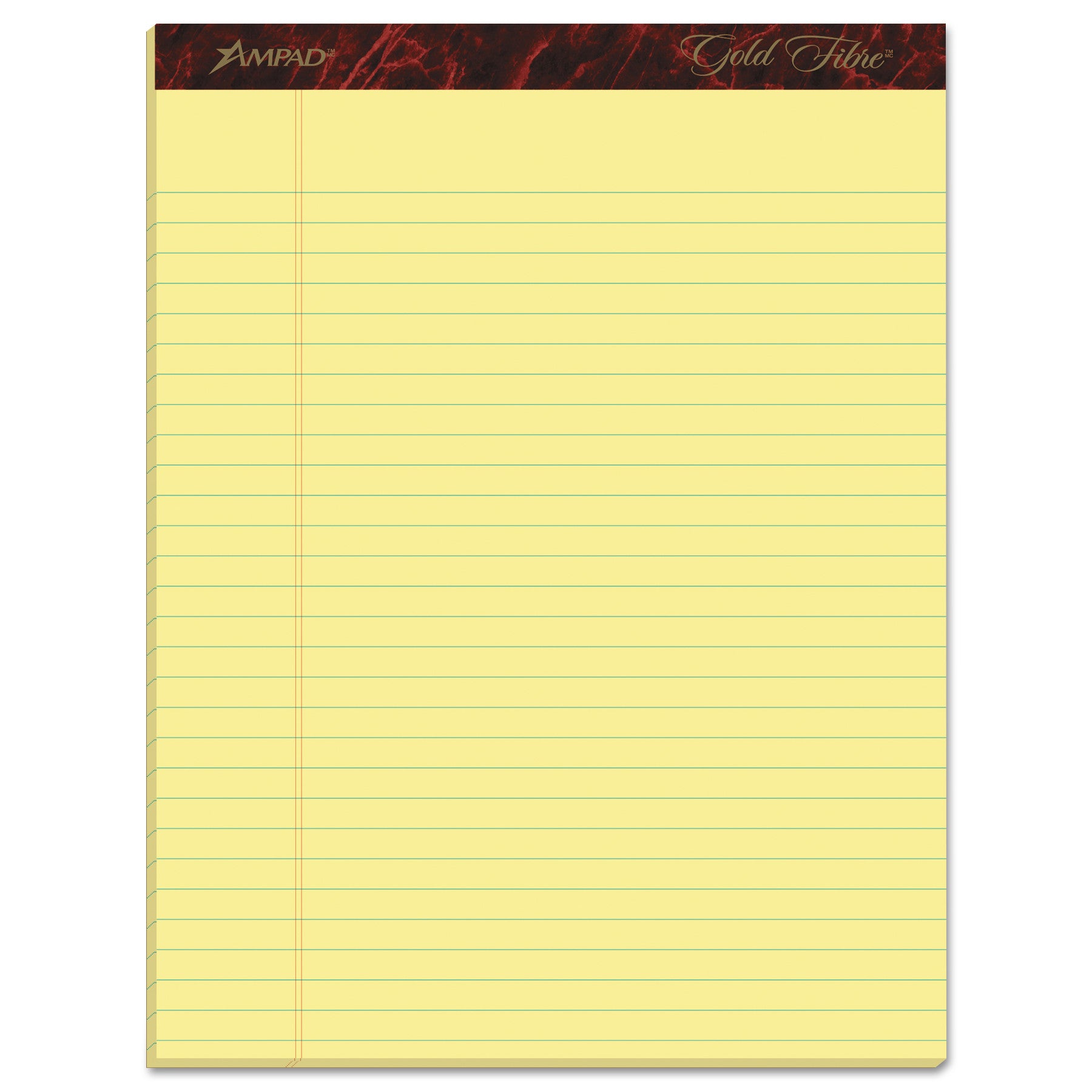 Gold Fibre Quality Writing Pads, Wide/Legal Rule, 50 Canary-Yellow 8.5 x 11.75 Sheets, Dozen -