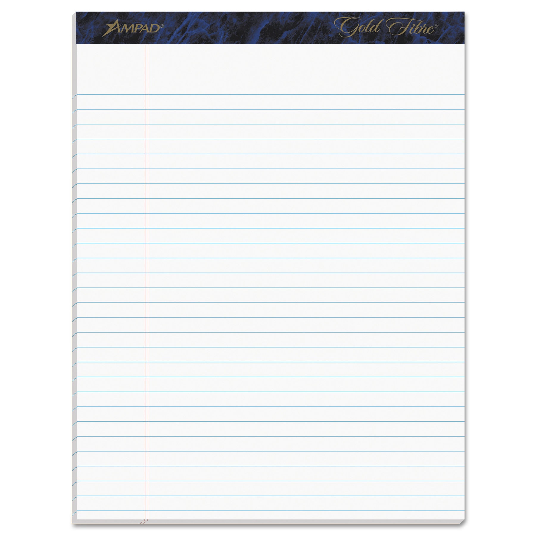 Gold Fibre Quality Writing Pads, Wide/Legal Rule, 50 White 8.5 x 11.75 Sheets, Dozen -