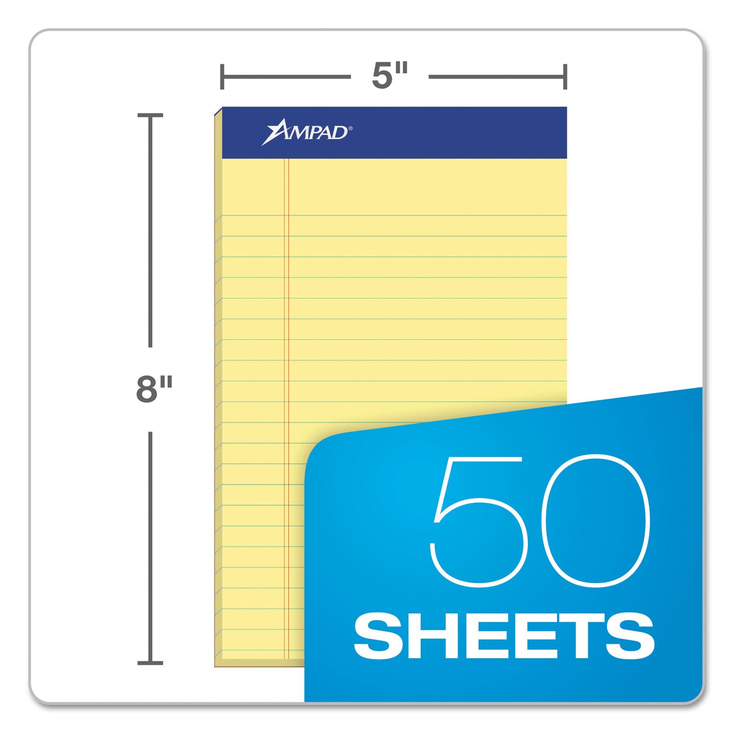 Perforated Writing Pads, Narrow Rule, 50 Canary-Yellow 5 x 8 Sheets, Dozen -