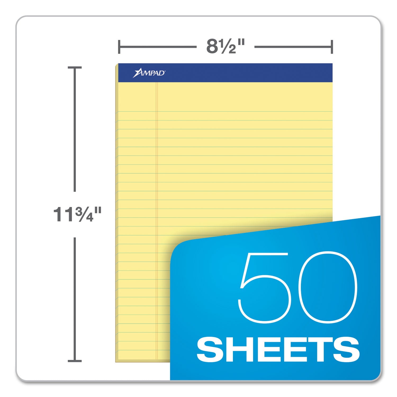 Recycled Writing Pads, Wide/Legal Rule, Politex Green Kelsu Headband, 50 Canary-Yellow 8.5 x 11.75 Sheets, Dozen -