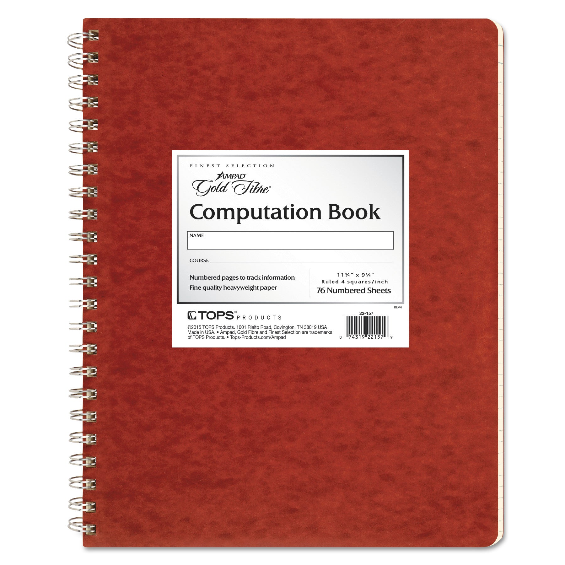 Computation Book, Quadrille Rule (4 sq/in), Brown Cover, (76) 11.75 x 9.25 Sheets -
