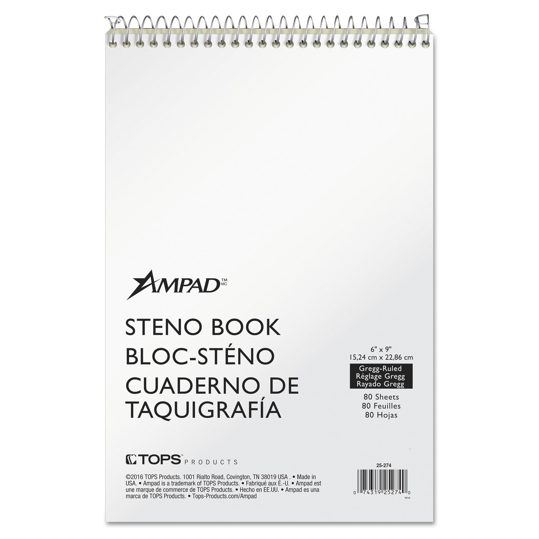 Steno Pads, Gregg Rule, Tan Cover, 80 Green-Tint 6 x 9 Sheets -