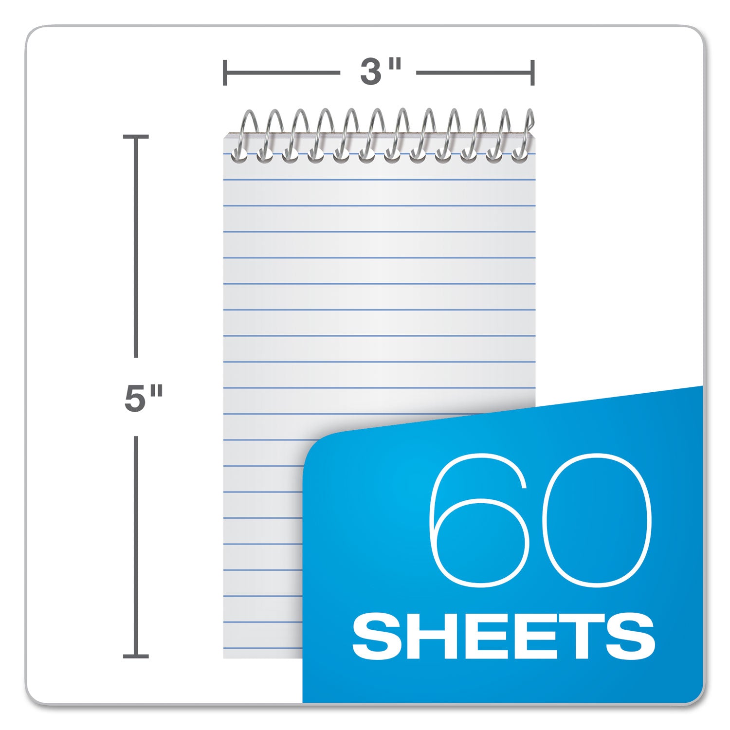 Memo Pads, Narrow Rule, Assorted Cover Colors, 60 White 3 x 5 Sheets, 3/Pack -
