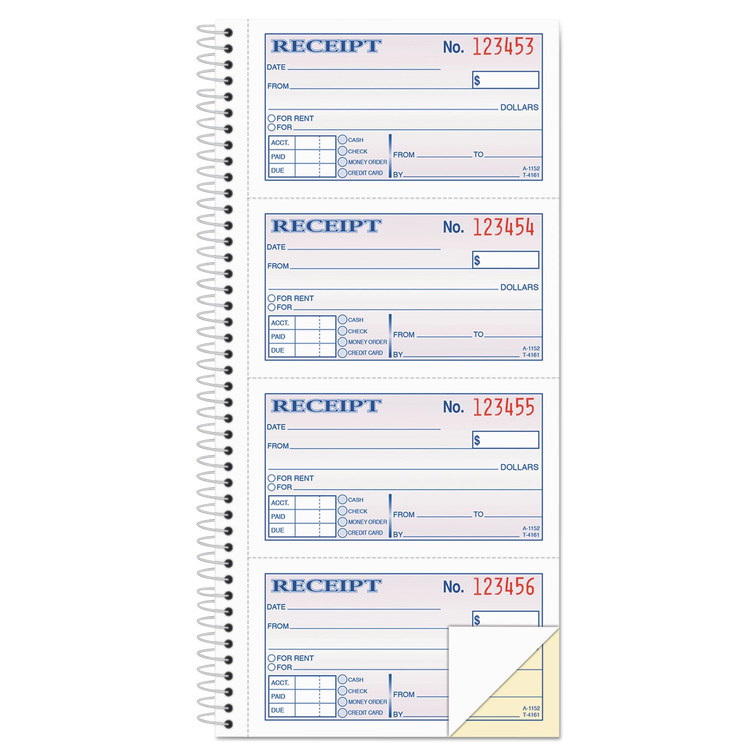 2-Part Receipt Book, Two-Part Carbonless, 4.75 x 2.75, 4 Forms/Sheet, 200 Forms Total -