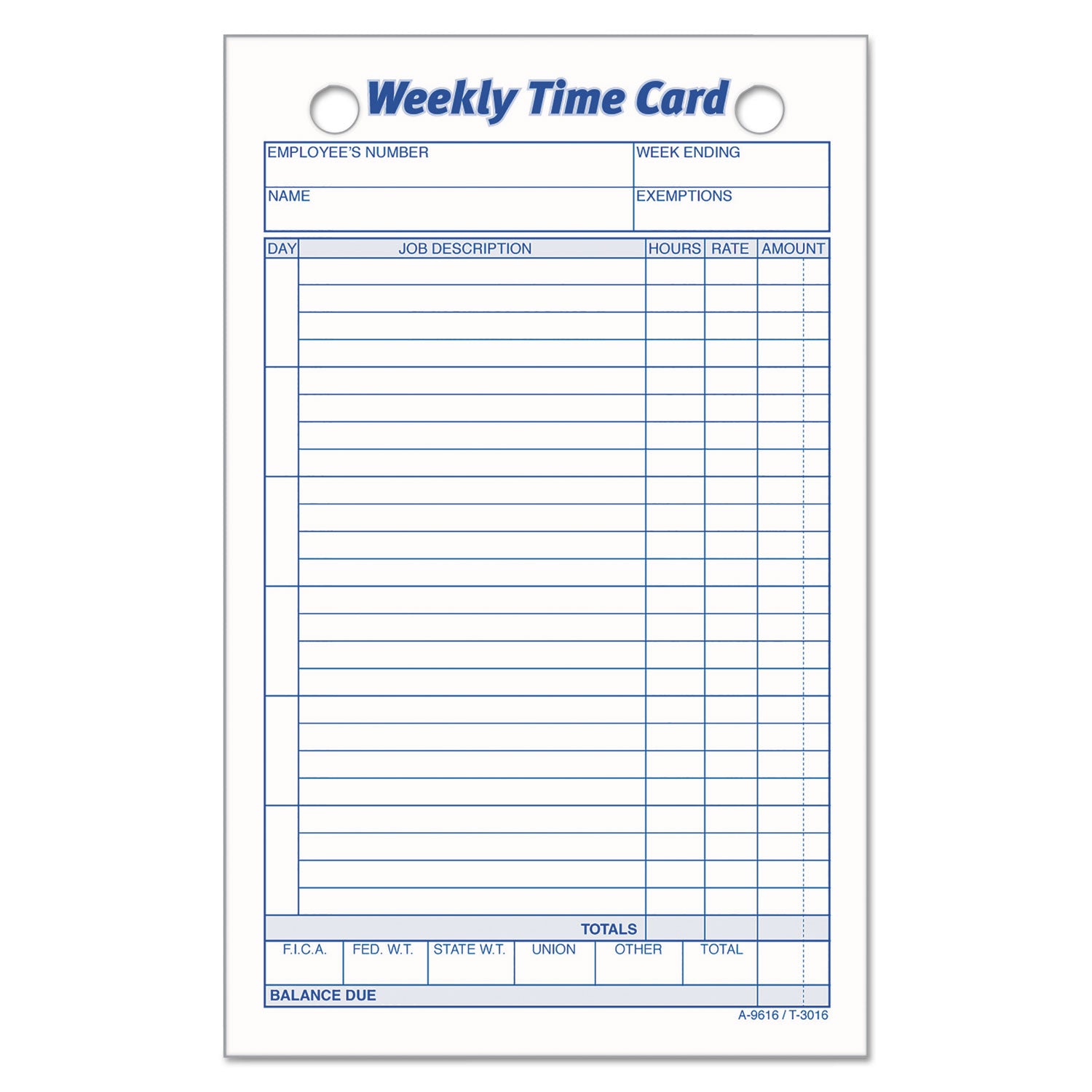 Weekly Employee Time Cards, One Side, 4.25 x 6.75, 100/Pack -