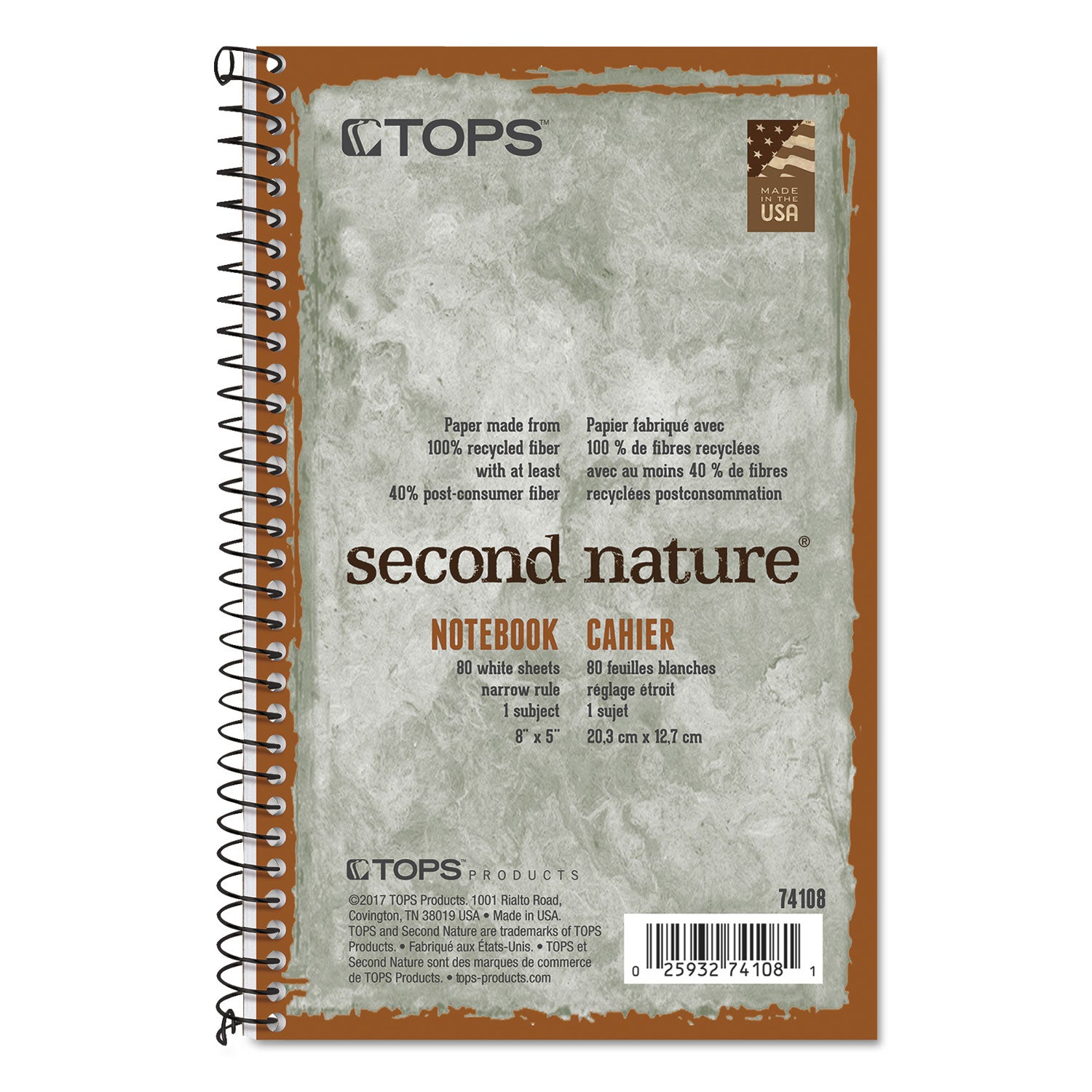 Second Nature Single Subject Wirebound Notebooks, Narrow Rule, Green Cover, (80) 8 x 5 Sheets -