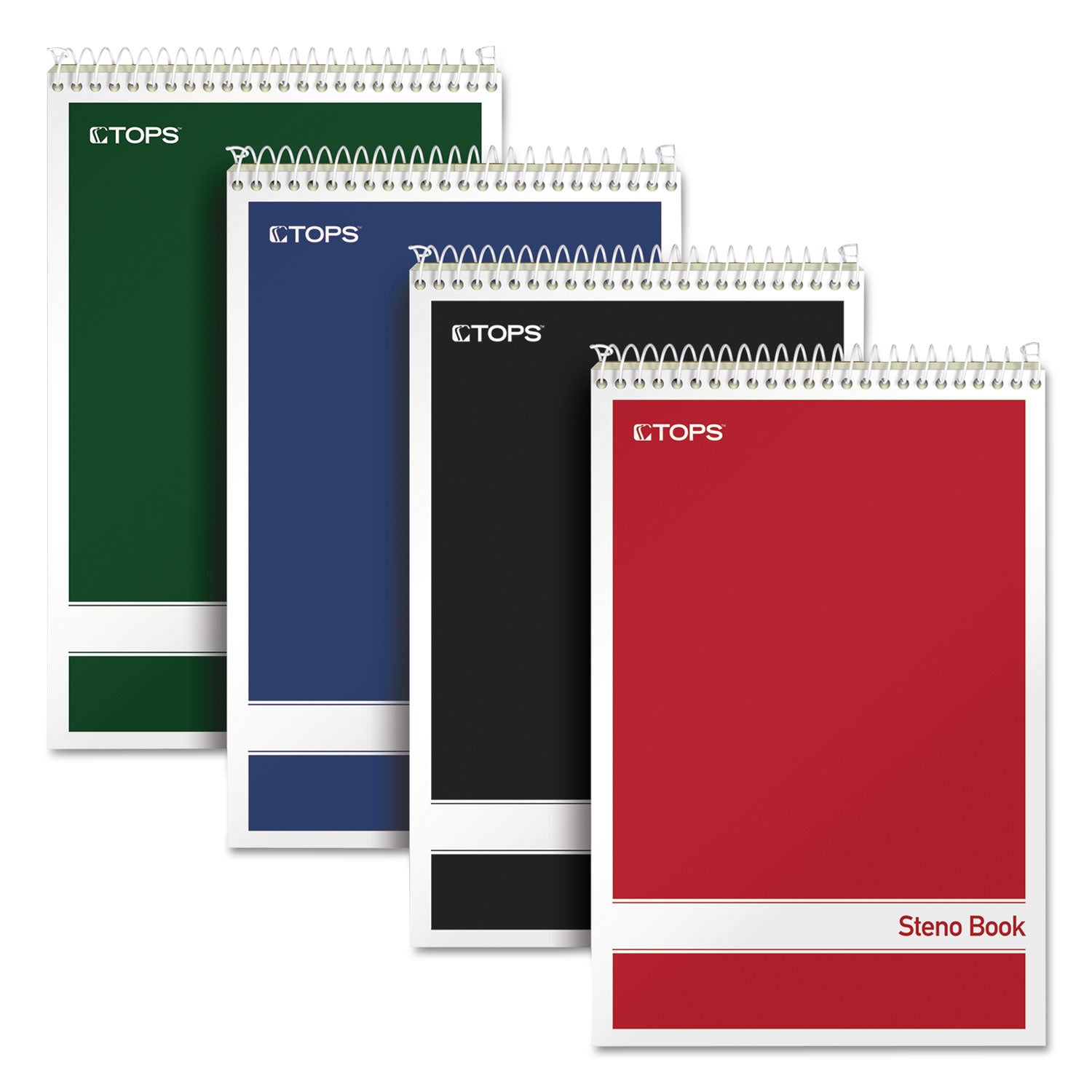 Steno Pad, Gregg Rule, Assorted Cover Colors, 80 Green-Tint 6 x 9 Sheets, 4/Pack -