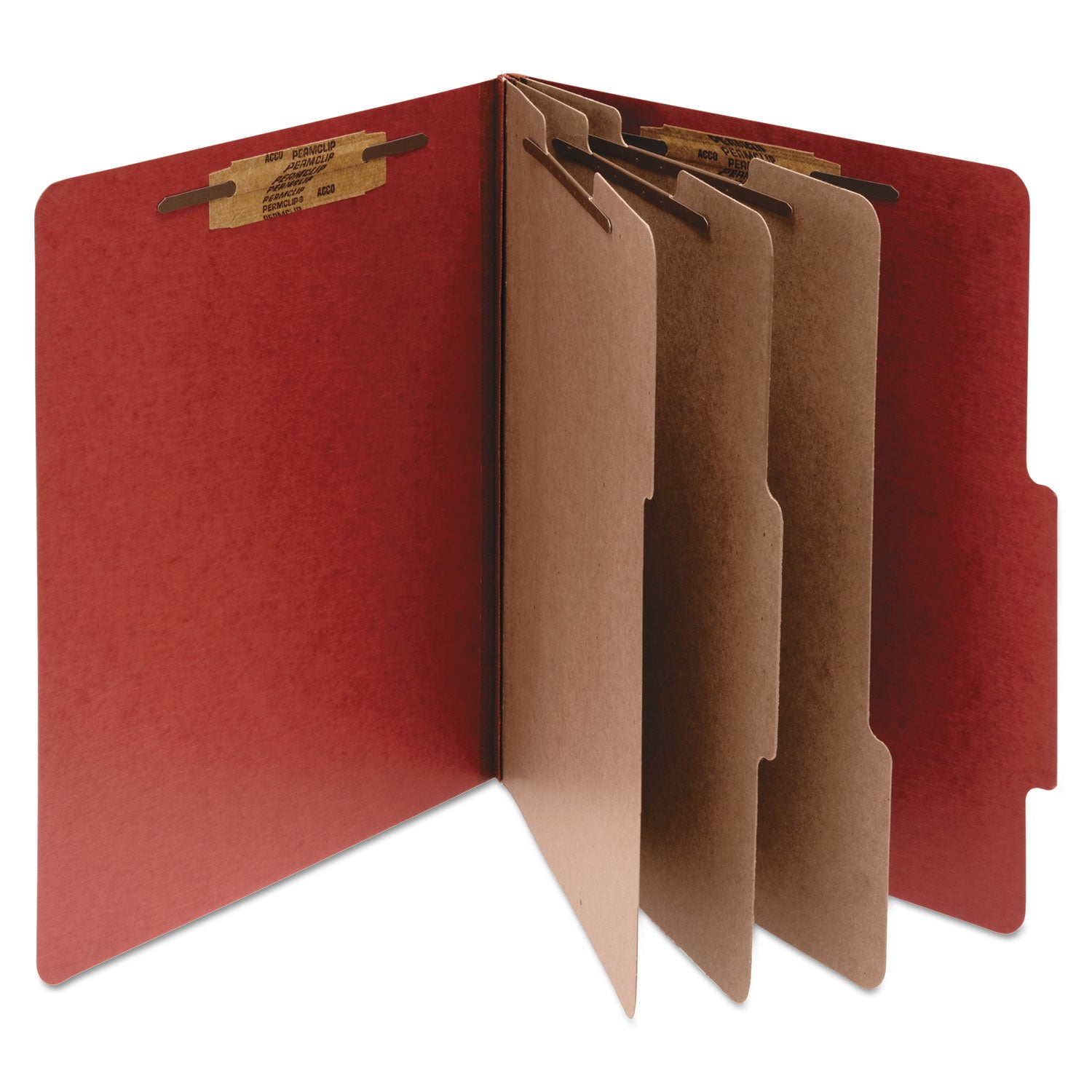 Pressboard Classification Folders, 4" Expansion, 3 Dividers, 8 Fasteners, Legal Size, Earth Red Exterior, 10/Box -