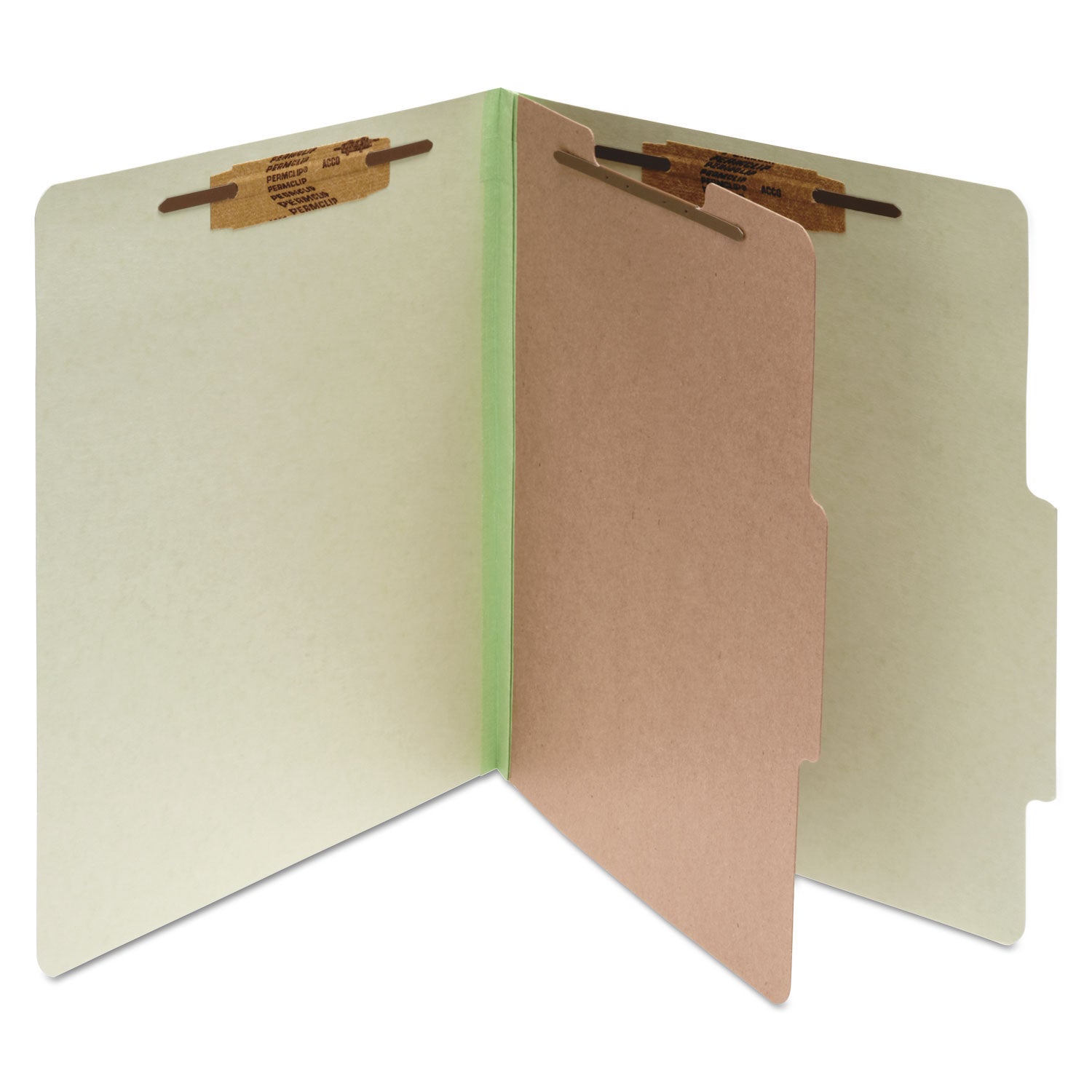 Pressboard Classification Folders, 2" Expansion, 1 Divider, 4 Fasteners, Letter Size, Leaf Green Exterior, 10/Box -