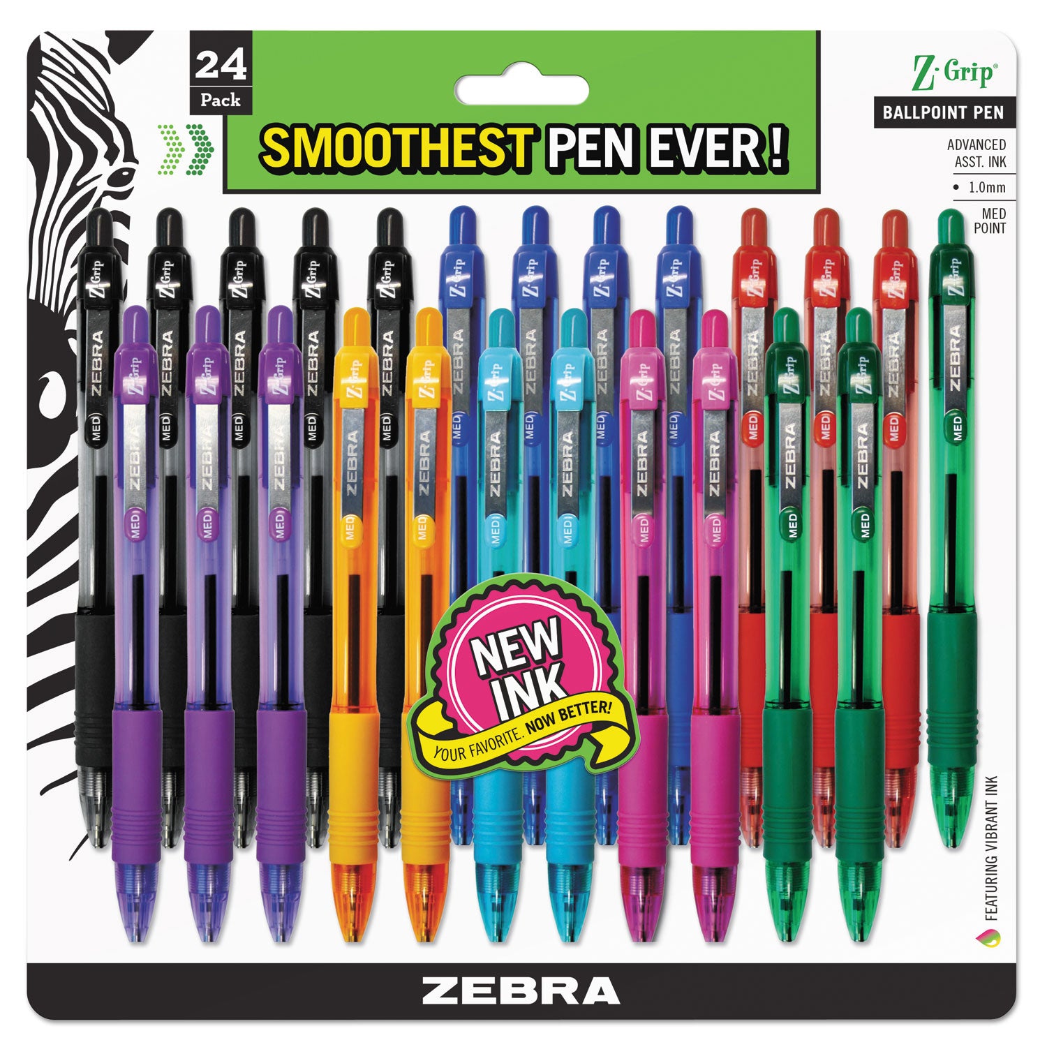 Z-Grip Ballpoint Pen, Retractable, Medium 1 mm, Assorted Business and Artistic Ink Colors, Assorted Barrel Colors, 24/Pack -