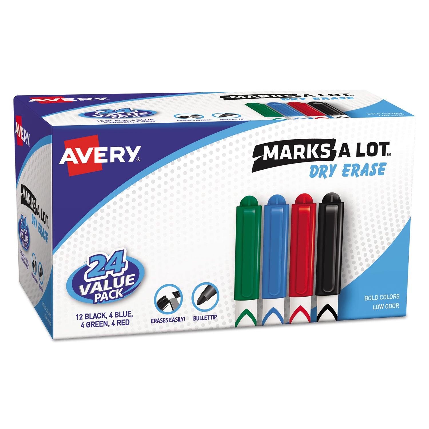 MARKS A LOT Pen-Style Dry Erase Marker Value Pack, Medium Chisel Tip, Assorted Colors, 24/Set (29860) -