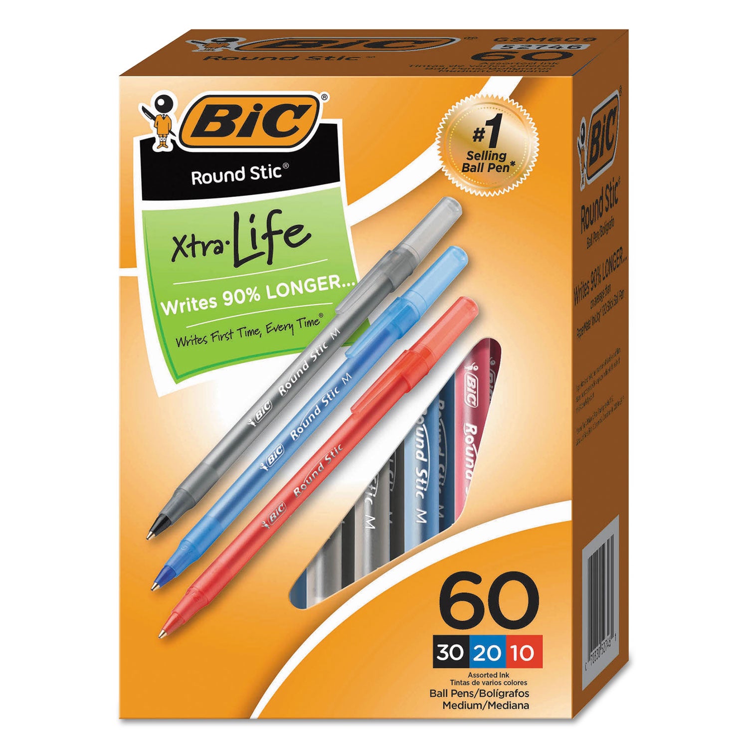 round-stic-xtra-precision-ballpoint-pen-value-pack-stick-medium-1-mm-assorted-ink-and-barrel-colors-60-pack_bicgsm609ast - 1