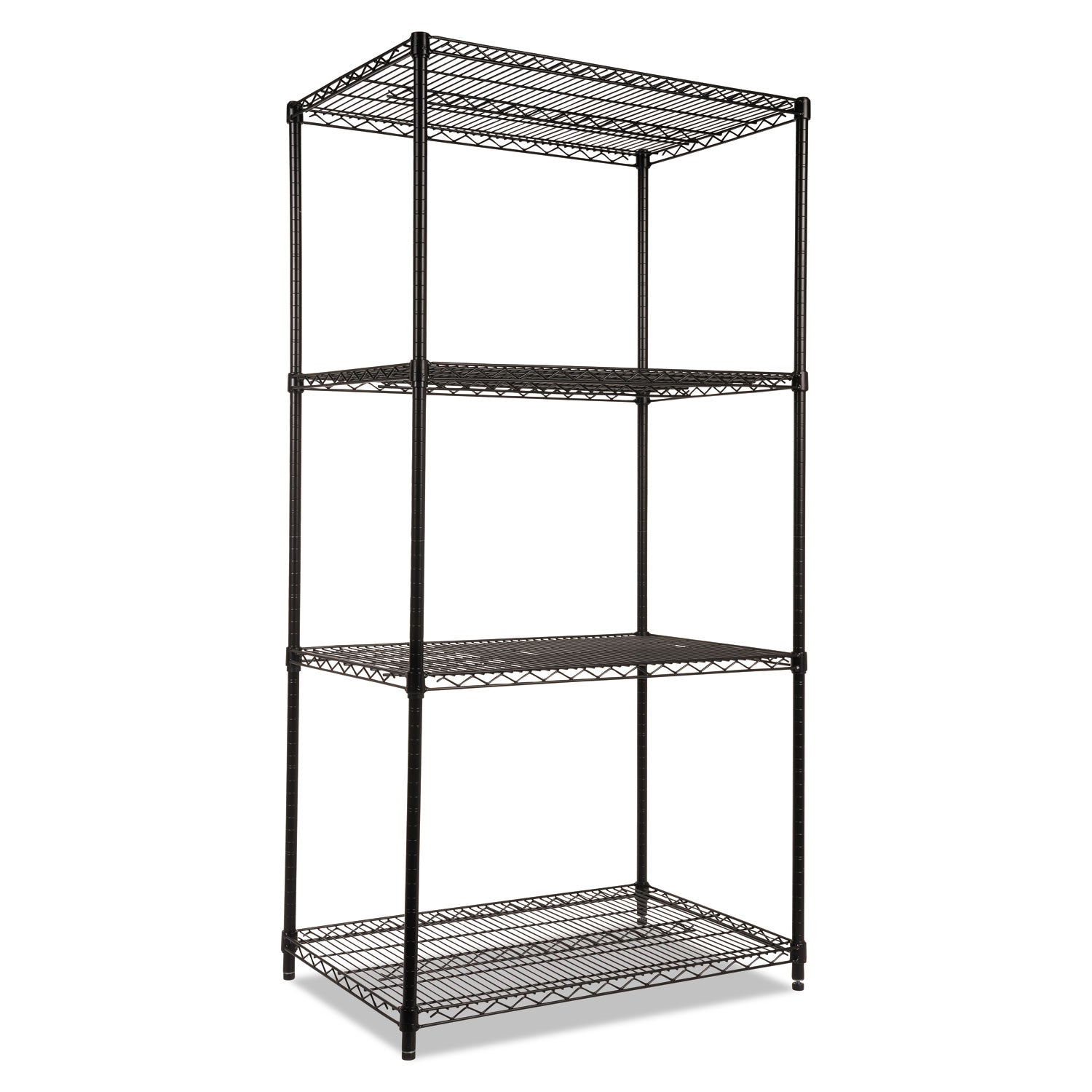 NSF Certified Industrial Four-Shelf Wire Shelving Kit, 36w x 24d x 72h, Black -