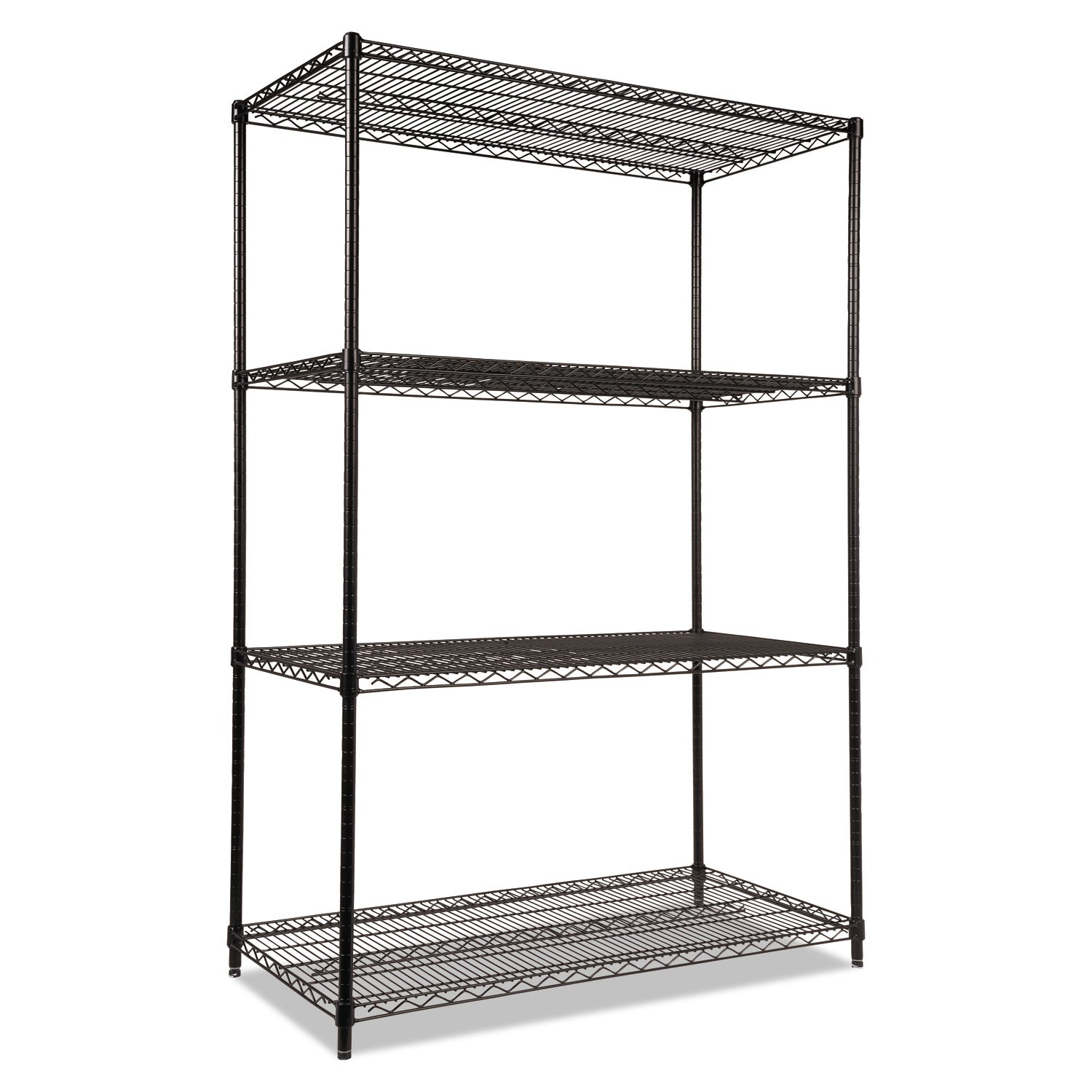 NSF Certified Industrial Four-Shelf Wire Shelving Kit, 48w x 24d x 72h, Black -