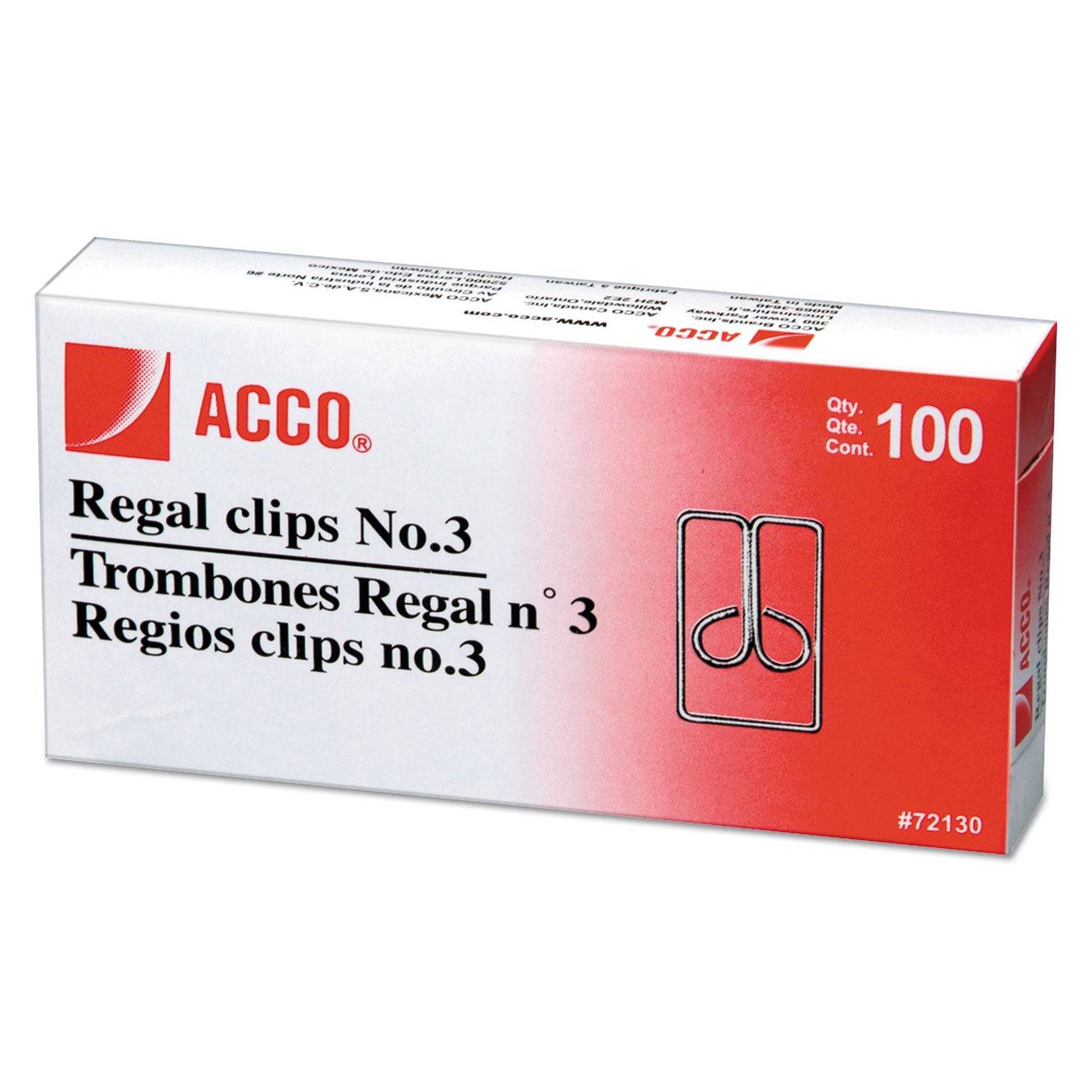 Regal Clips, #3, Smooth, Silver, 100/Box -