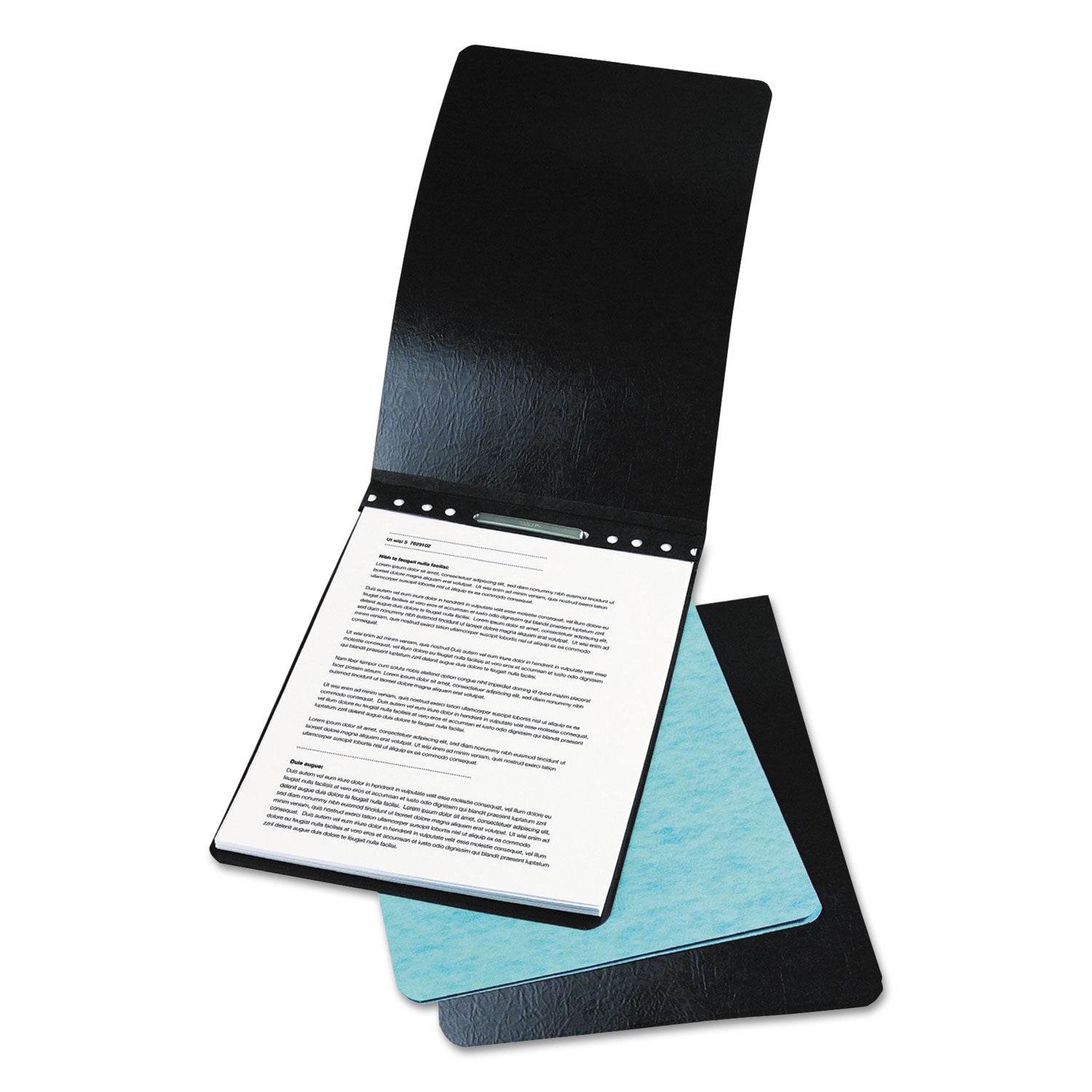PRESSTEX Report Cover with Tyvek Reinforced Hinge, Top Bound, Two-Piece Prong Fastener, 2" Capacity, 11 x 14, Black/Black -