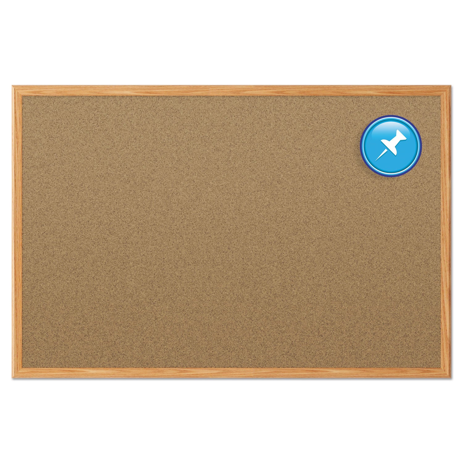 Economy Cork Board with Oak Frame, 48 x 36, Tan Surface, Oak Fiberboard Frame -