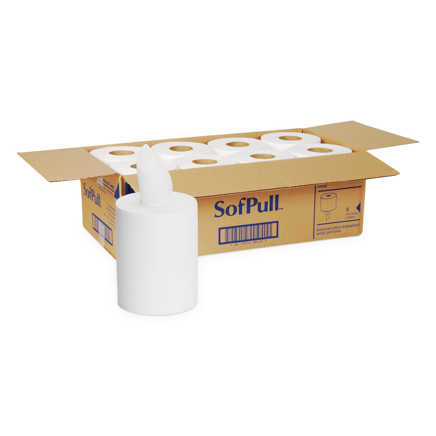 SofPull Premium Junior Capacity Towel, 1-Ply, 7.8 x 14.8, White, 225/Roll, 8 Rolls/Carton -