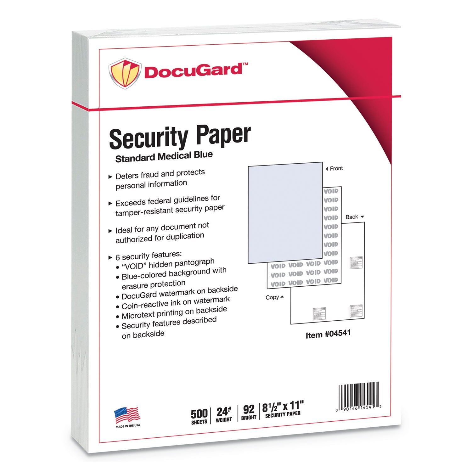 Medical Security Papers, 24 lb Bond Weight, 8.5 x 11, Blue, 500/Ream -