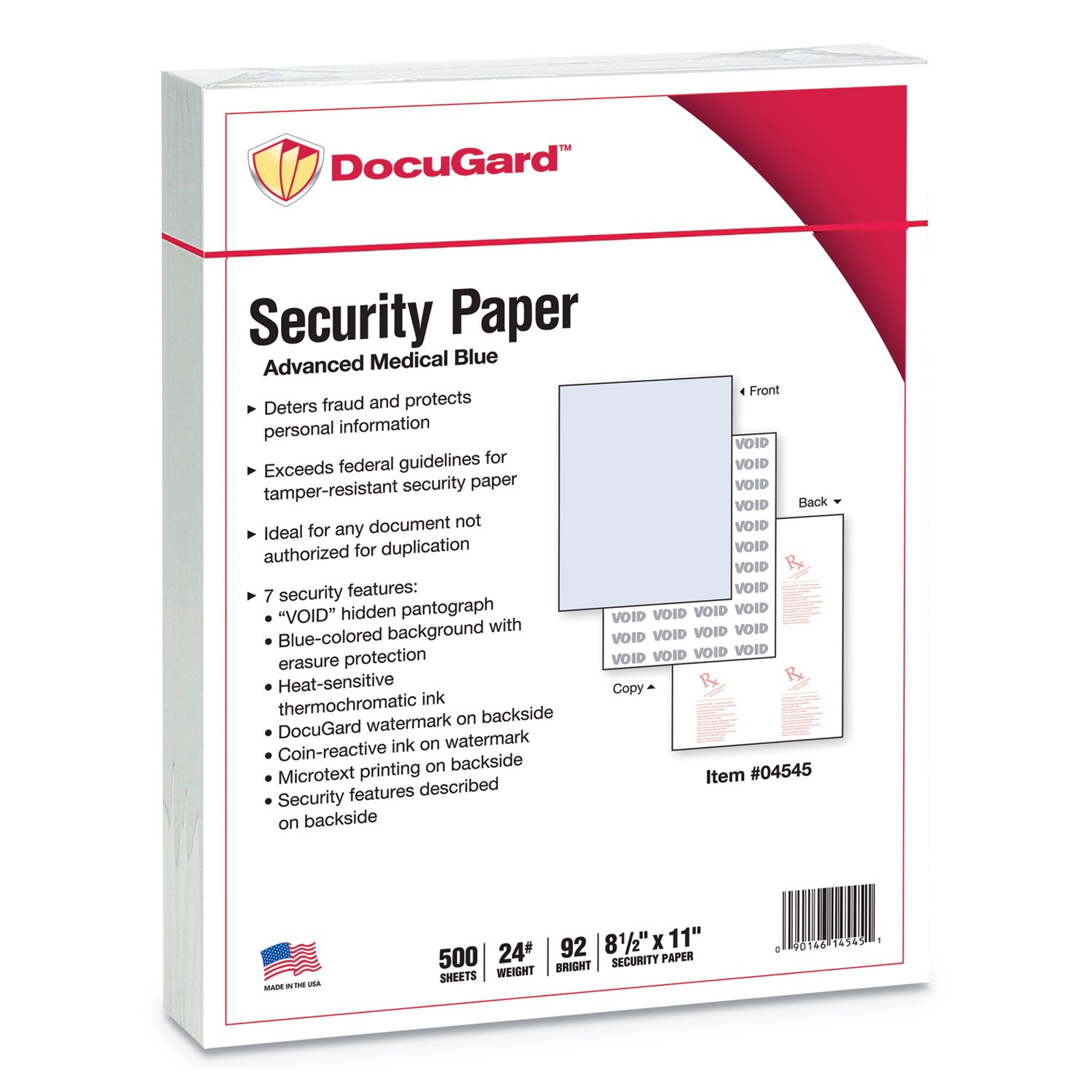 Medical Security Papers, 24 lb Bond Weight, 8.5 x 11, Blue, 500/Ream -