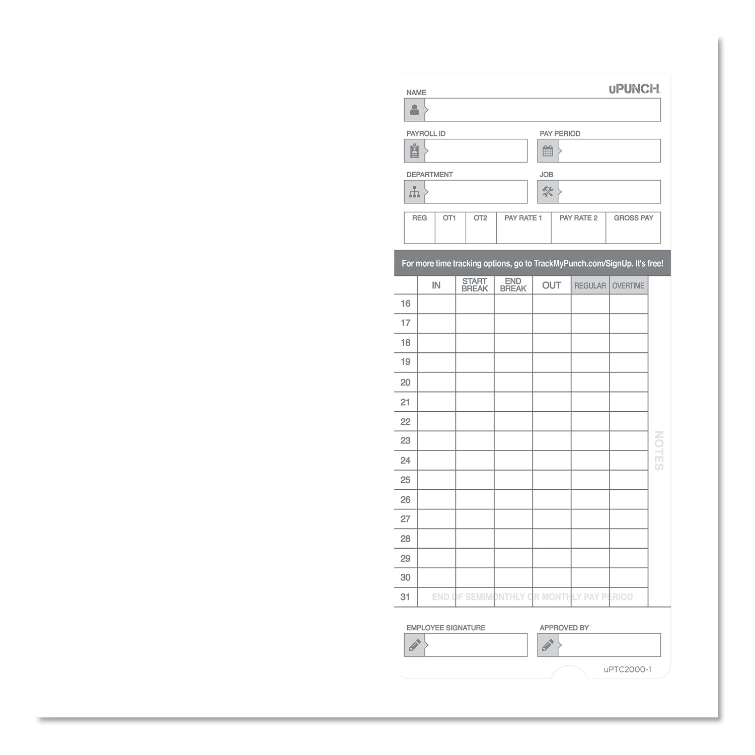 time-clock-cards-for-upunch-hn2000-hn4000-hn4600-two-sides-75-x-35-100-pack_ppzhntcl2100 - 2