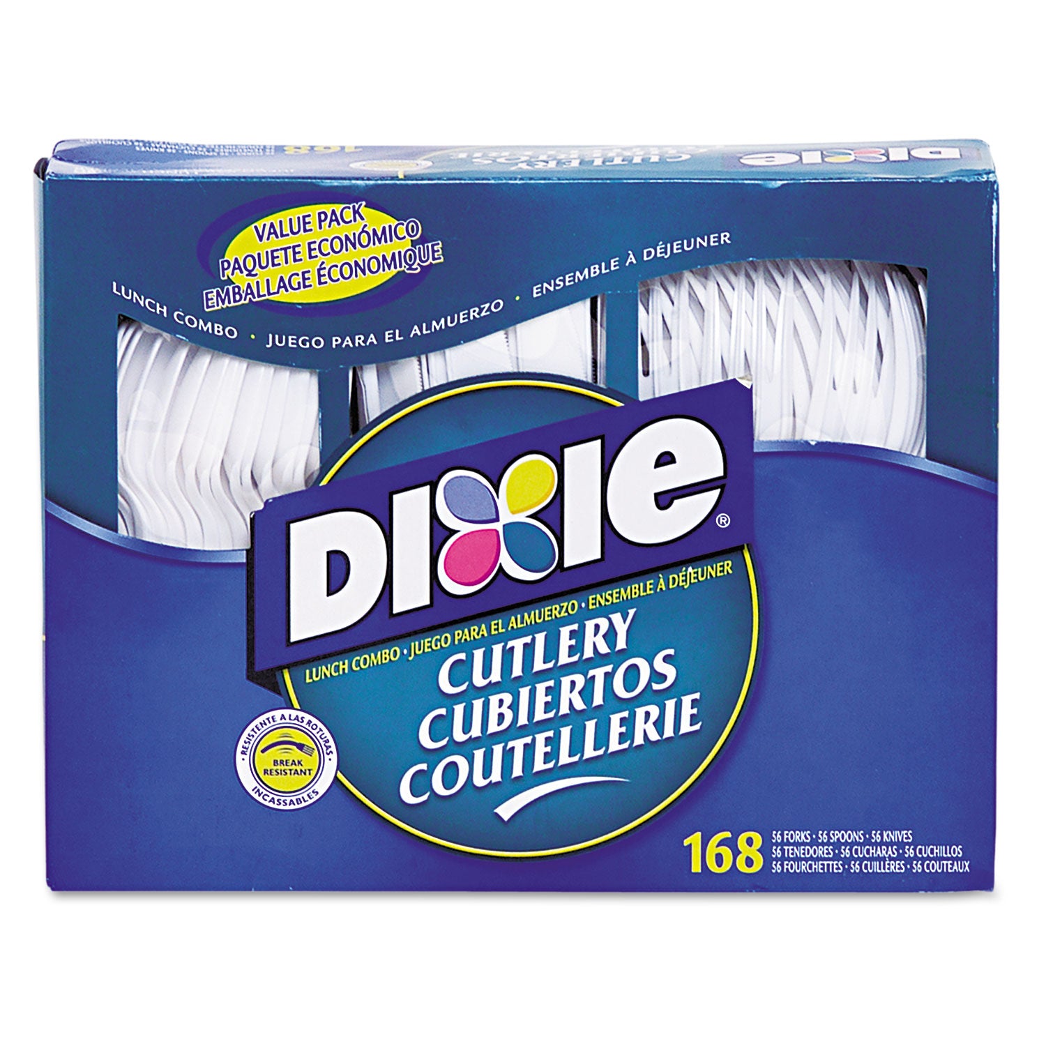 Combo Pack, Tray with White Plastic Utensils, 56 Forks, 56 Knives, 56 Spoons -