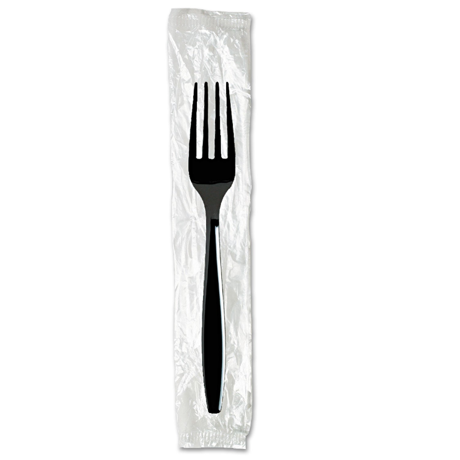 Individually Wrapped Heavyweight Forks, Polystyrene, Black, 1,000/Carton -