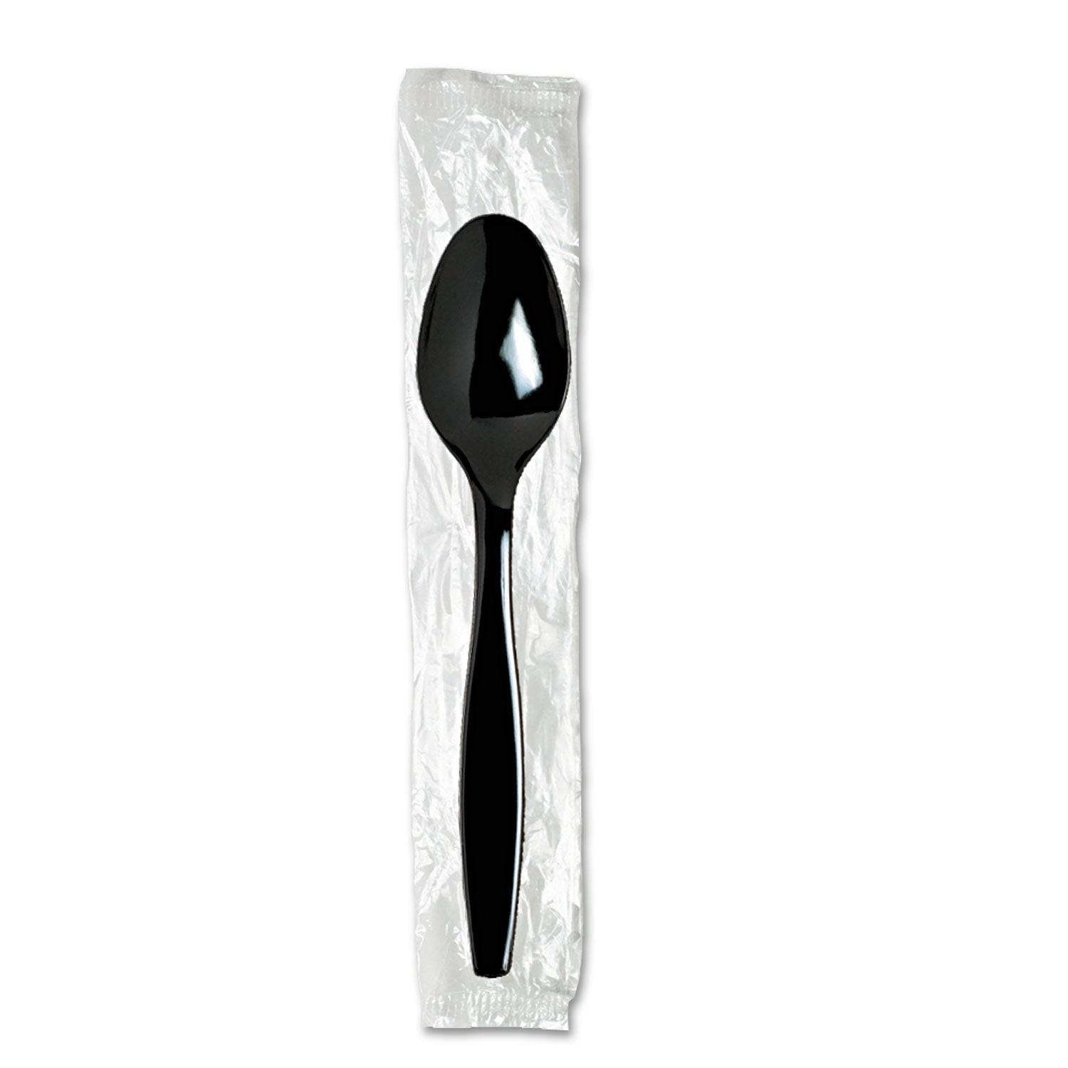 Individually Wrapped Heavyweight Teaspoons, Polystyrene, Black 1,000/Carton -
