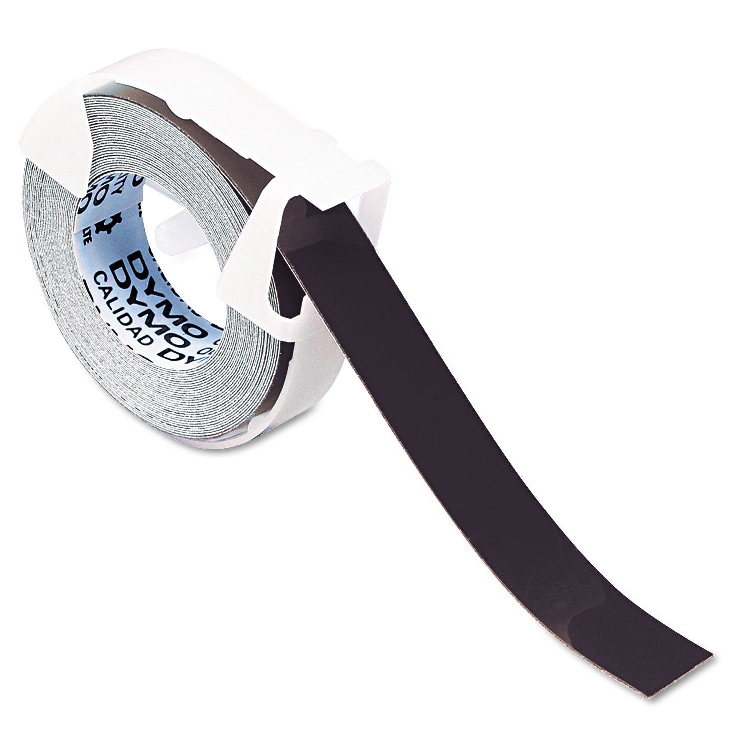 Self-Adhesive Glossy Labeling Tape for Embossers, 0.37" x 9.8 ft Roll, Black -