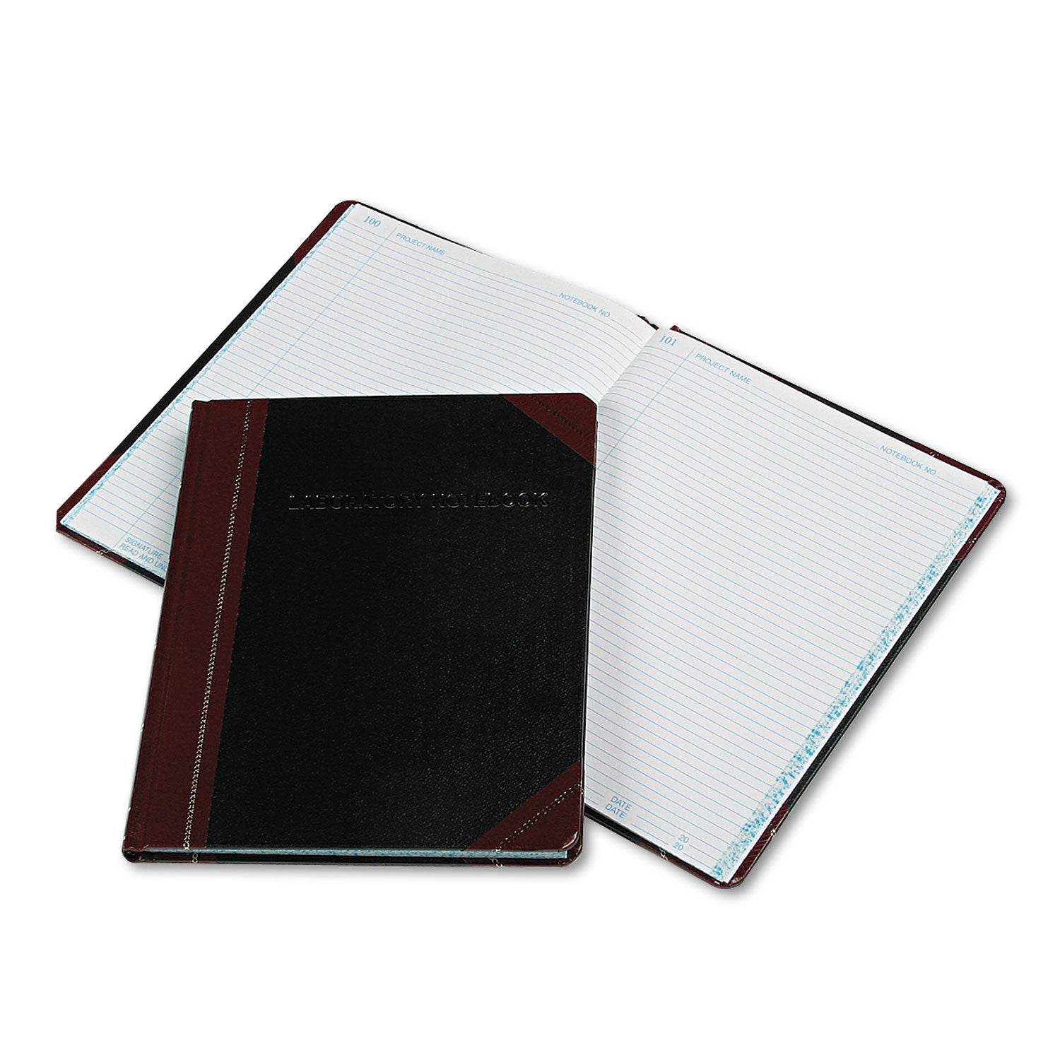 Laboratory Notebook, Data/Lab-Record Format, Black/Red Cover, (150) 10.38 x 8.13 Sheets -