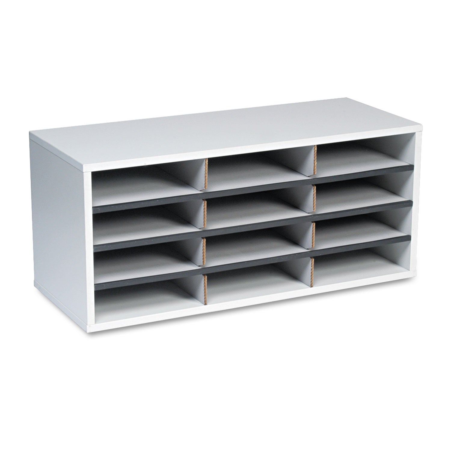 Particle Board Desktop Sorter, 12 Compartments, 29 x 11.88 x 12.9, Dove Gray -