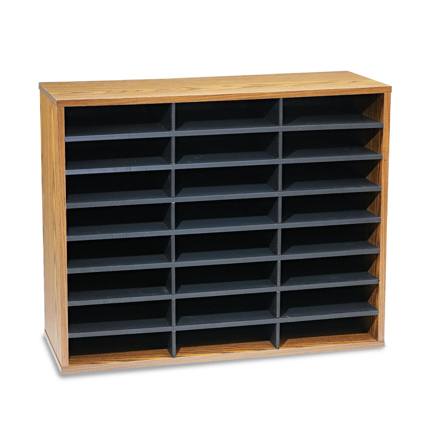 Literature Organizer, 24 Letter Compartments, 29 x 11.88 x 23.44, Medium Oak -