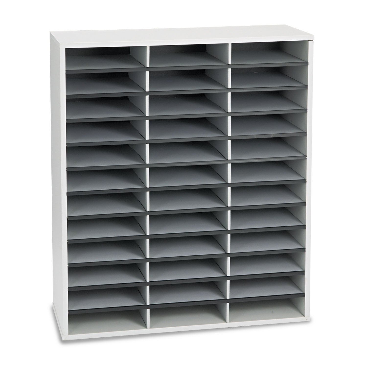 Literature Organizer, 36 Letter Compartments, 29 x 11.88 x 34.69, Dove Gray -