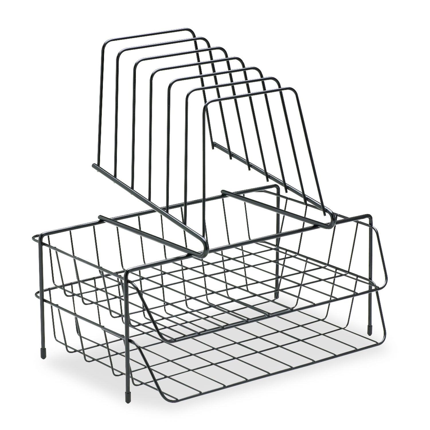 Wire Double Tray with Step File Sorter, 8 Sections, Letter Size Files, 13.88" x 10.13" x 14", Black -