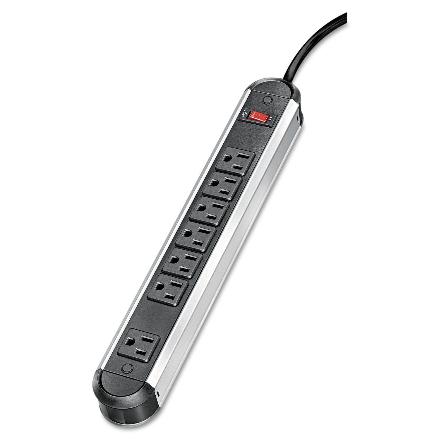 Metal Power Strip, 7 Outlets, 12 ft Cord, Black/Silver -