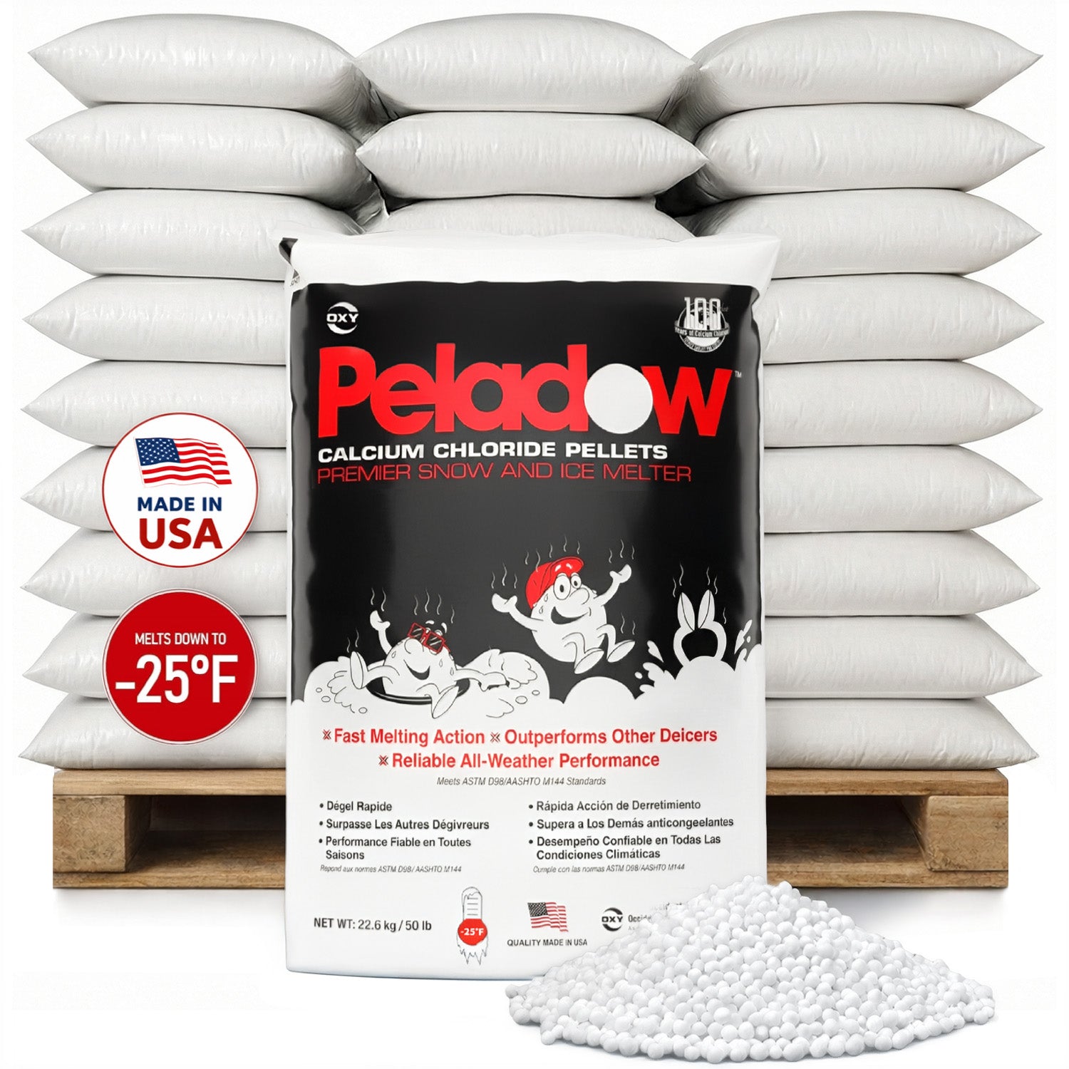 Peladow Calcium Chloride Pellets Snow and Ice Melter 50lb (1 Pallet)
