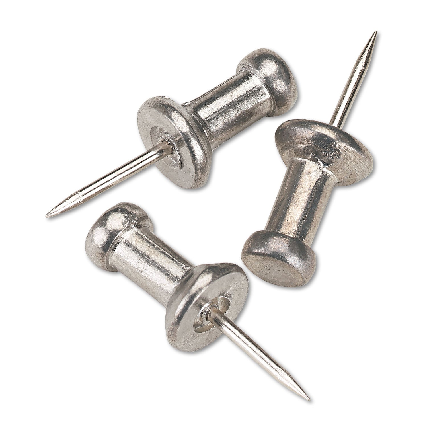 Aluminum Head Push Pins, Aluminum, Silver, 0.38", 100/Box -