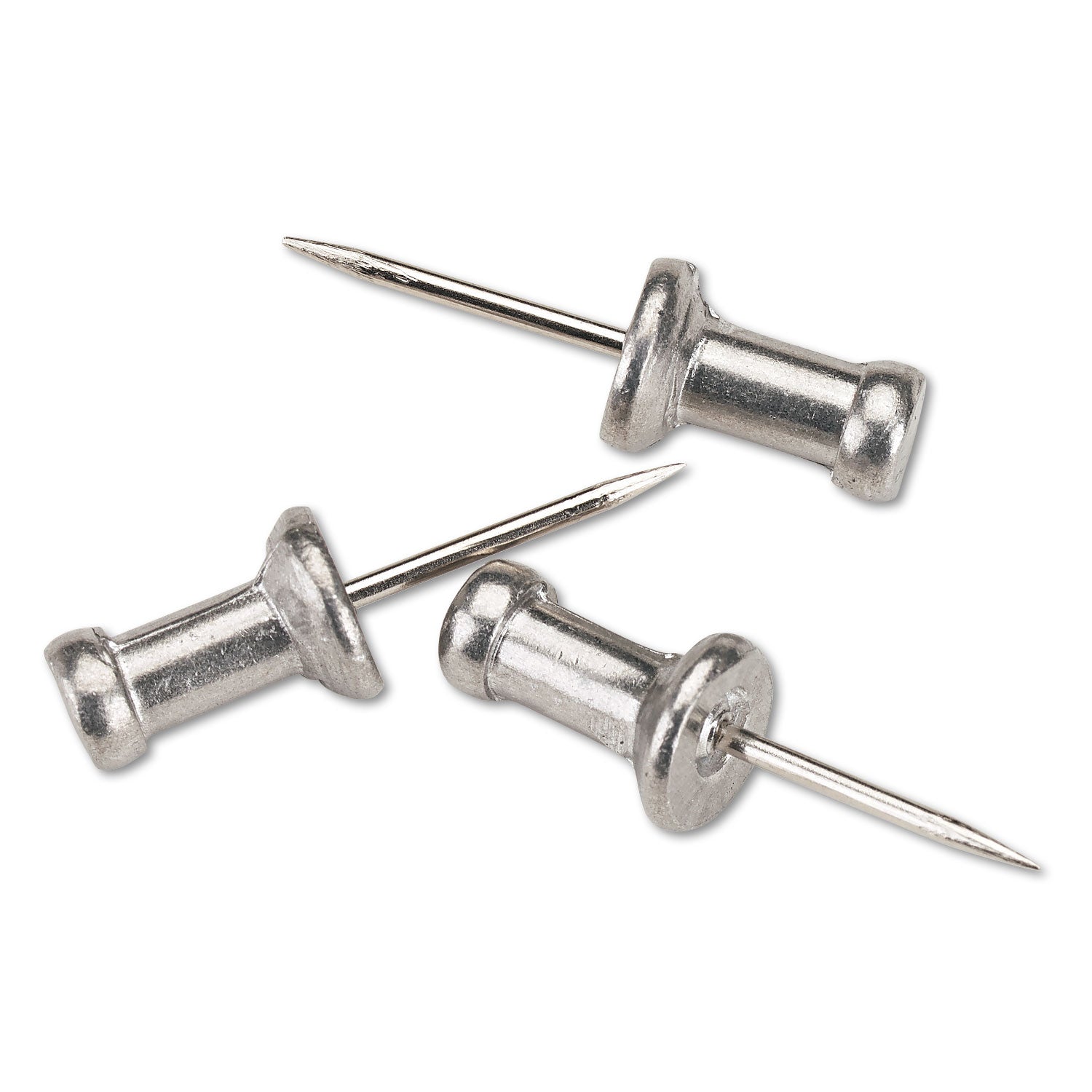 Aluminum Head Push Pins, Aluminum, Silver, 0.5", 100/Box -