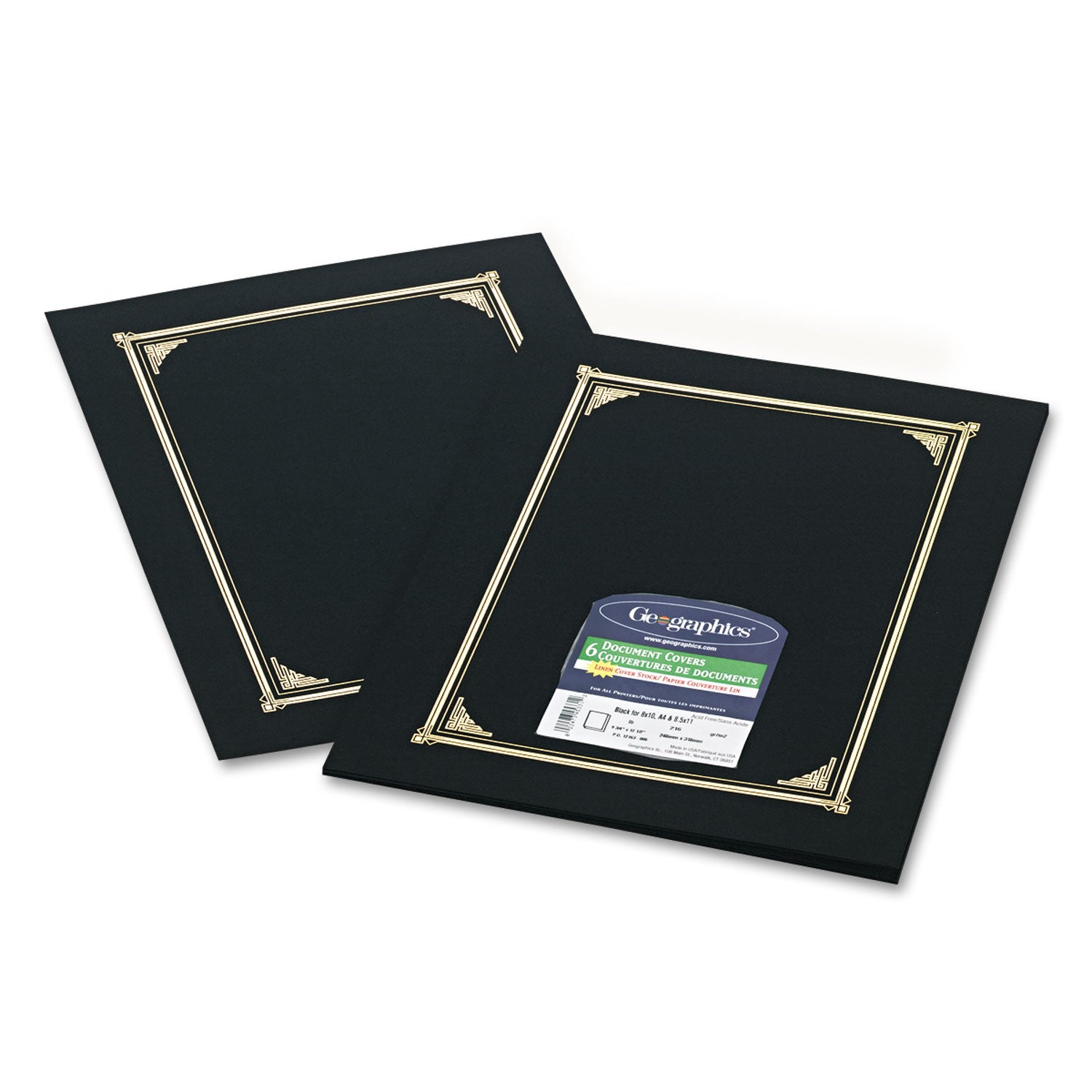 Certificate/Document Cover, 12.5 x 9.75, Black, 6/Pack -