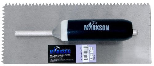 Soft Grip Handle High Carbon Steel Finishing Trowel, V-Notch 3/16" x 1/4"