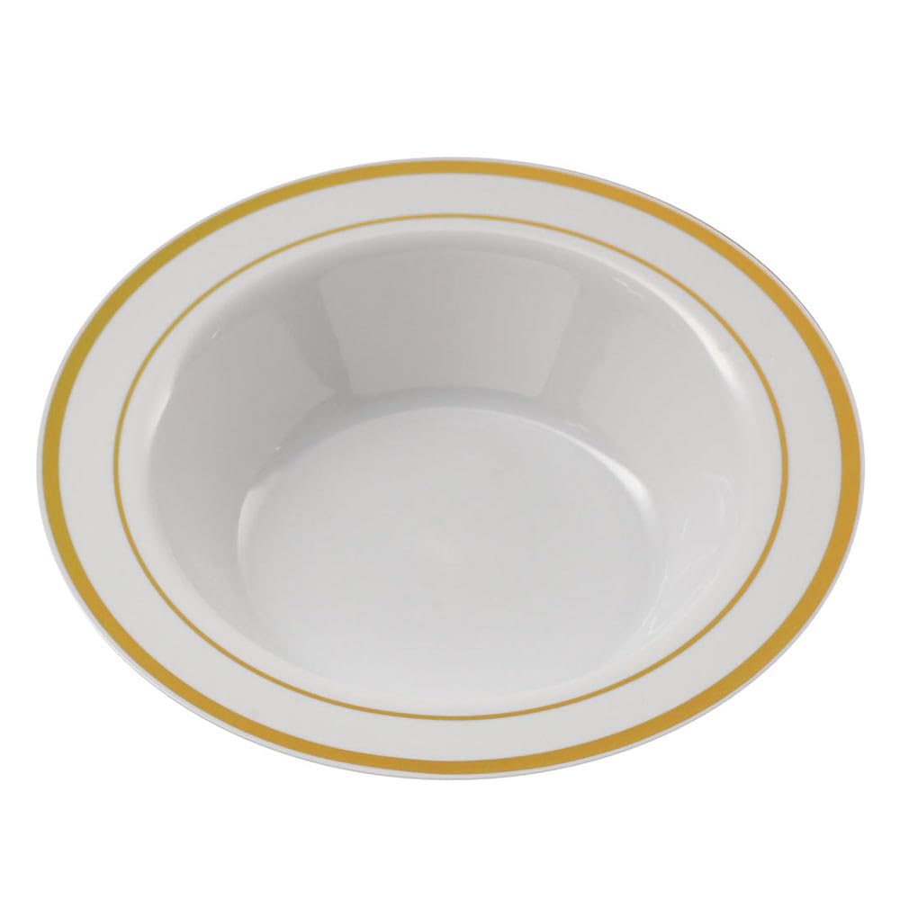 7.5" Round White Bowl with Golden Rim, 10/Pack, 12/Case