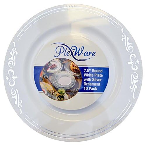 7.5" Round White Bowl with Silver Ornament, 10/Pack, 12/Case