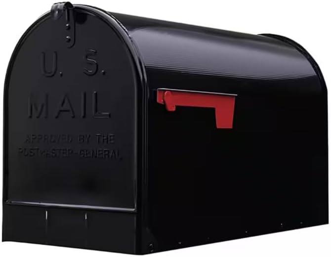 Plexon Jumbo Size Rural Mailbox, 3175 cu-in Capacity, Galvanized Steel, Powder-Coated, 15 in. H x 11.69 in. W x 24.82 in. L (Black, Extra Large)
