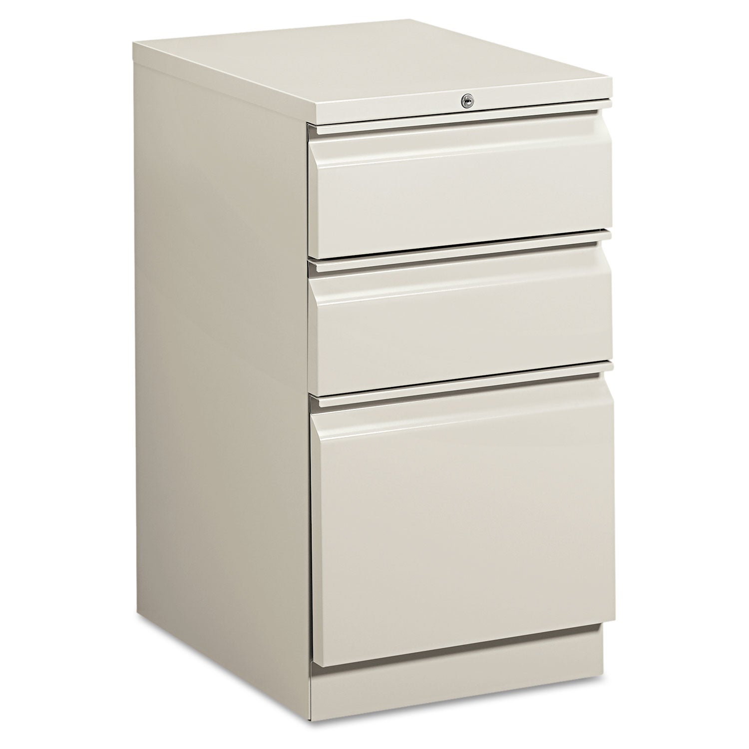 Brigade Mobile Pedestal with Pencil Tray Insert, Left/Right, 3-Drawers: Box/Box/File, Letter, Light Gray, 15" x 19.88" x 28 -