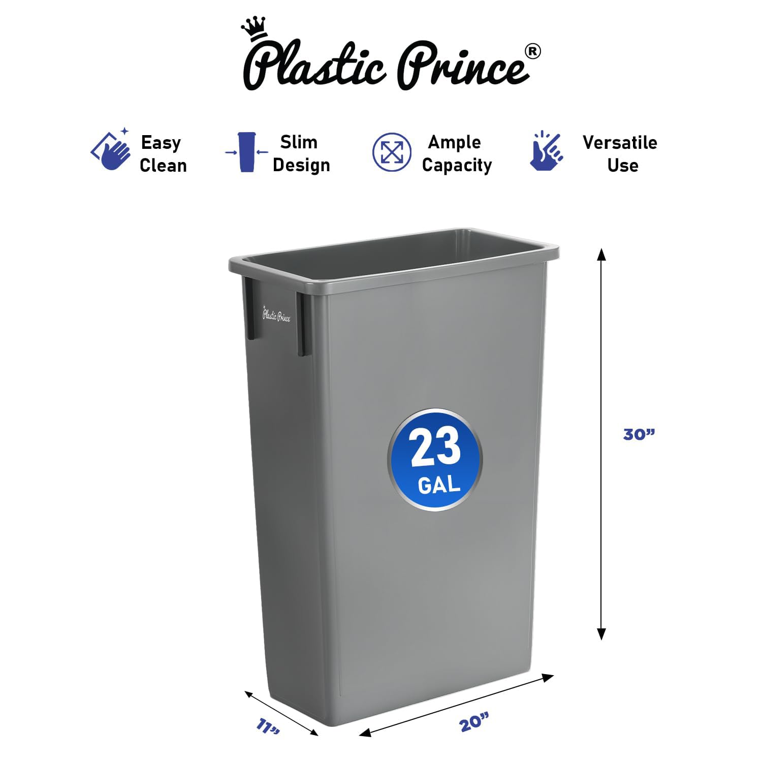 23 Gal Gray Slim Rectangular Trash Can