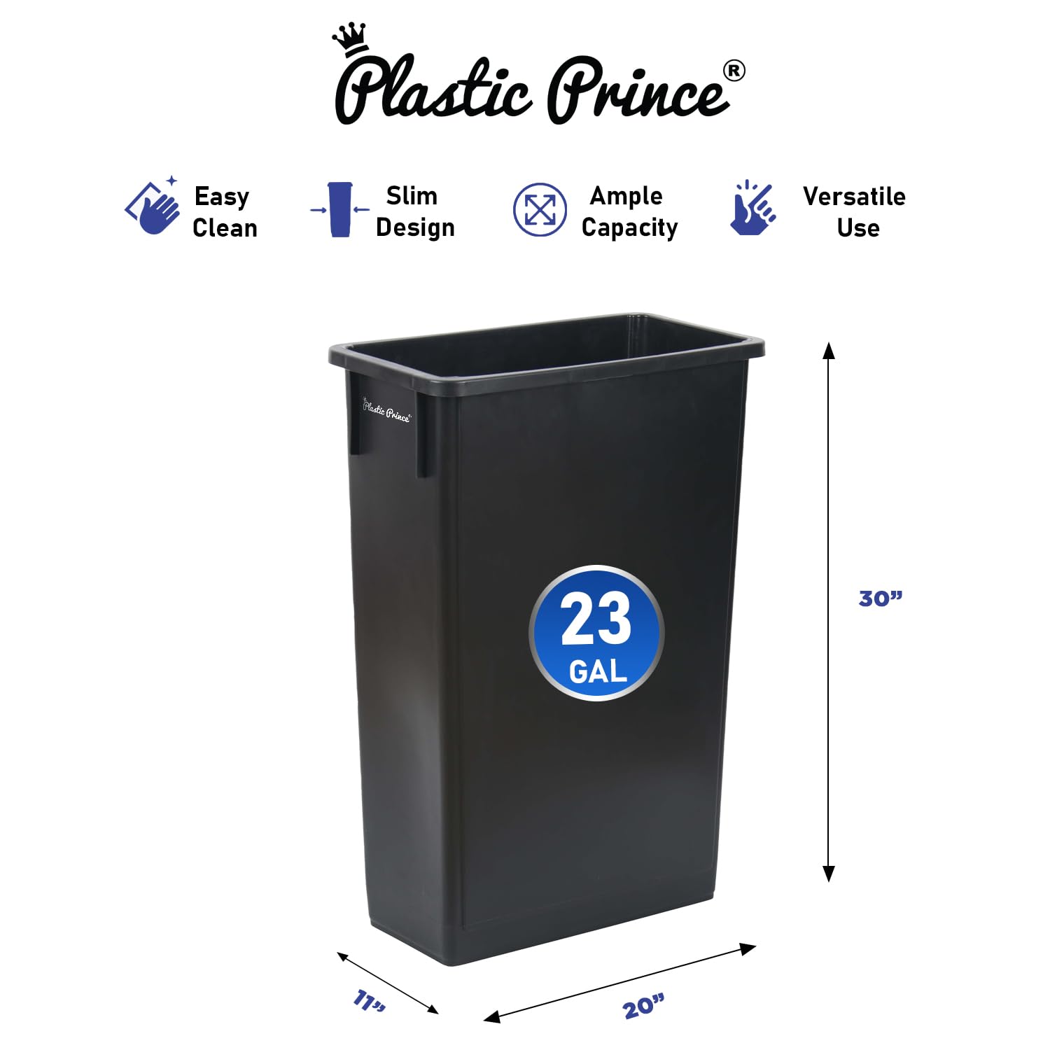 23 Gal Black Slim Rectangular Trash Can